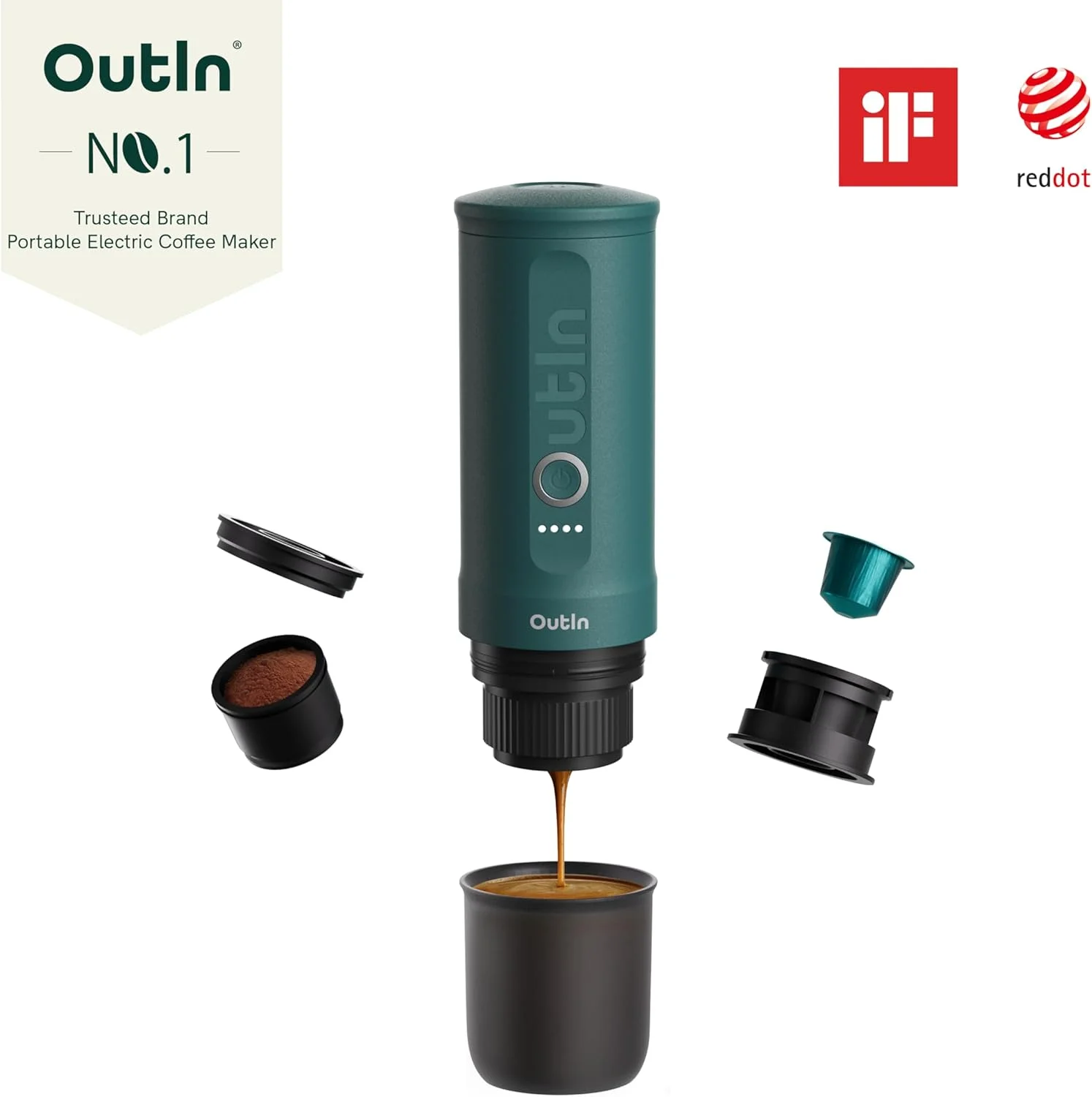 OutIn Nano Portable Electric Espresso Machine, Travel Coffee Maker for Camping, Car Coffee Maker Self-Heating with USB-C, With Ground Coffee & NS Capsule for RV, Hiking, Office - Image 2