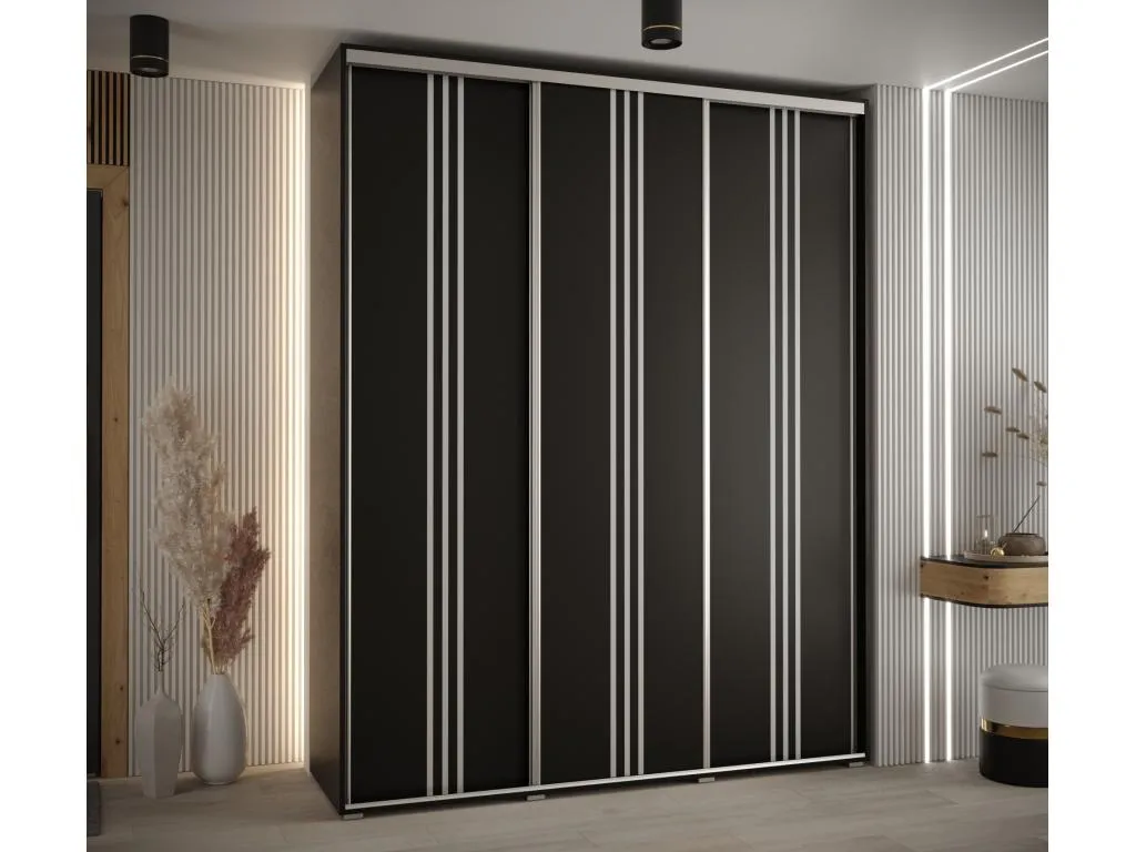 Armario Davos 6 corredero sofisticado 235,2x190x60 cm 3 puertas negro con acabados plata kmg3169334
