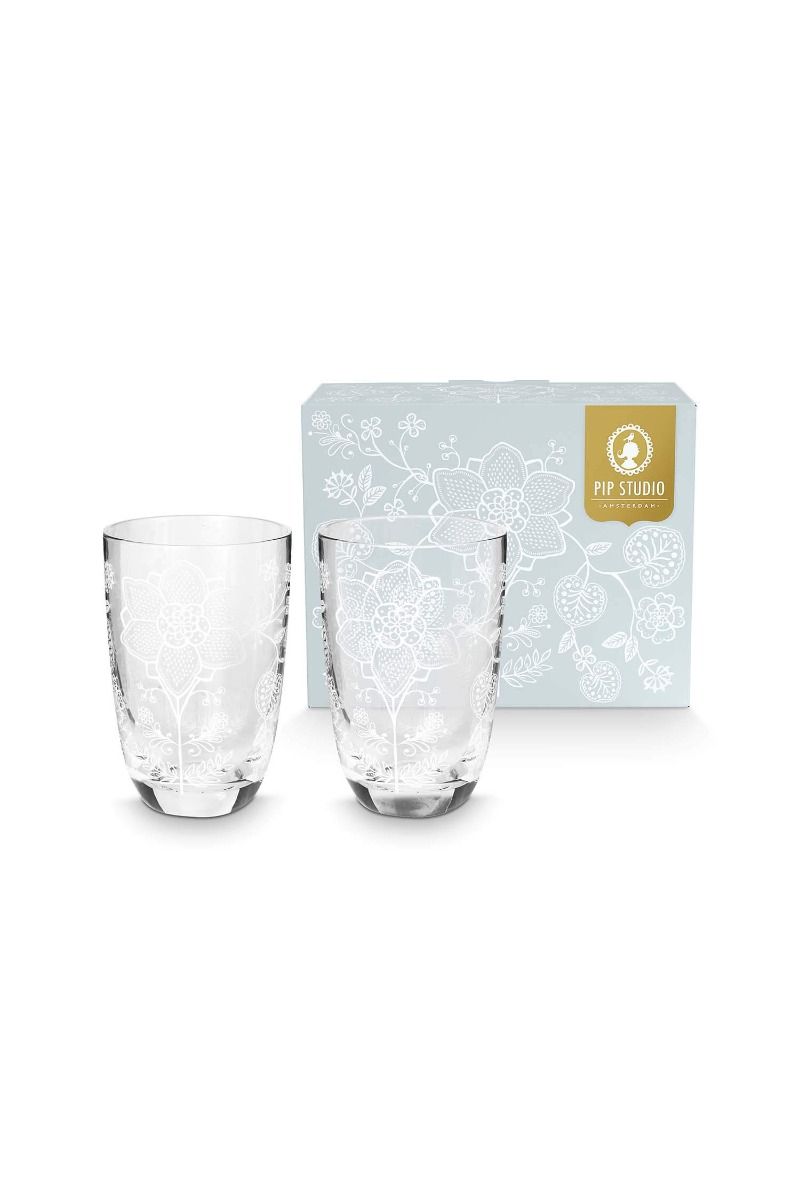 Set/2 Longdrink Glasses Flower White