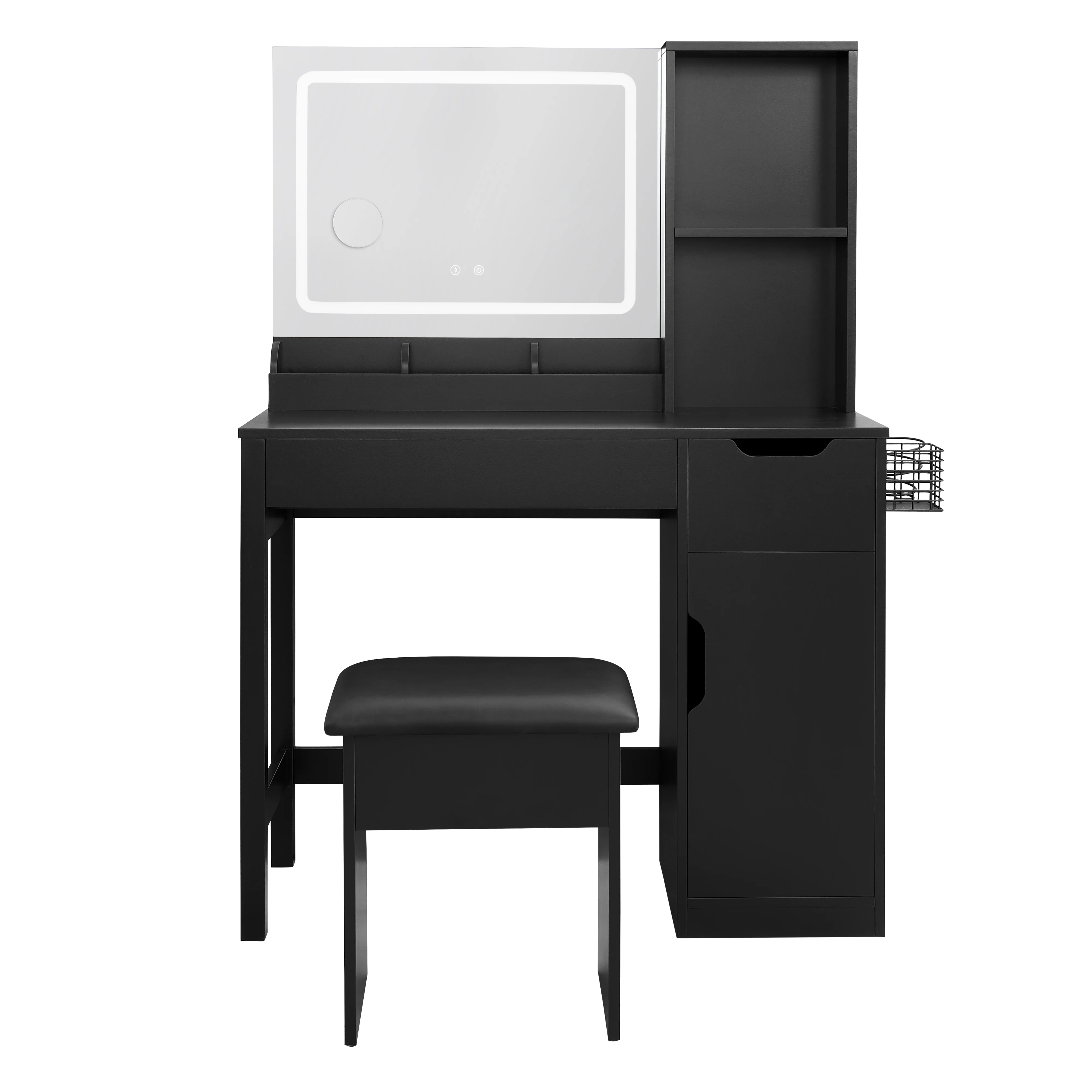 Mainstays Get Ready with Me GRWM Deluxe 2-Piece Vanity and Stool with Lighted Mirror and USB Power, White Finish - Image 27