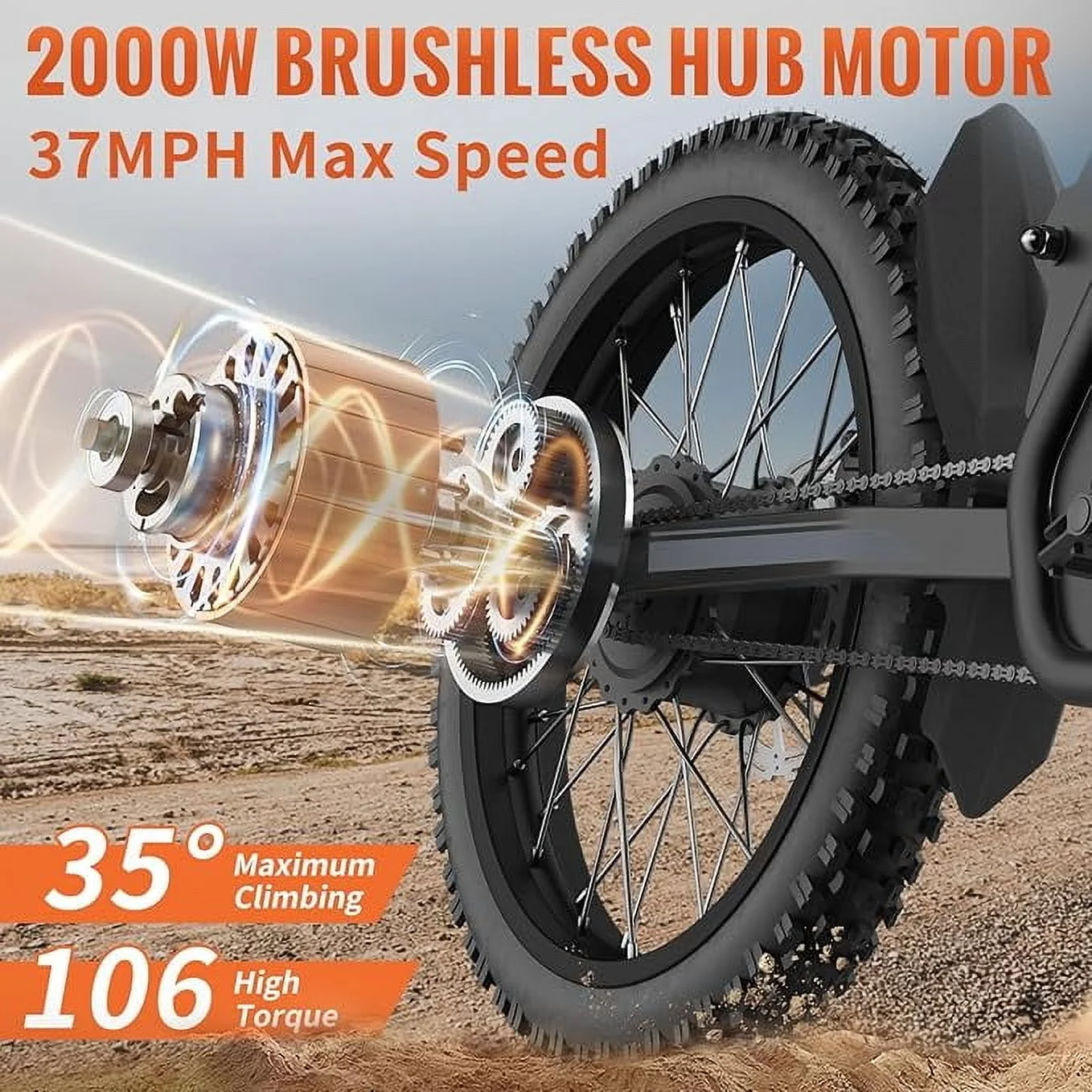 GT73 Electric Bike for Adults, 2000W UL 2849 Electric Dirtbike with 25" Motorcycle Tires,48V36.4AH Dual Battery EBike, Max 37 mph & 85 mile Long Range, Dual Hydraulic Brakes & Full Suspension - Image 5