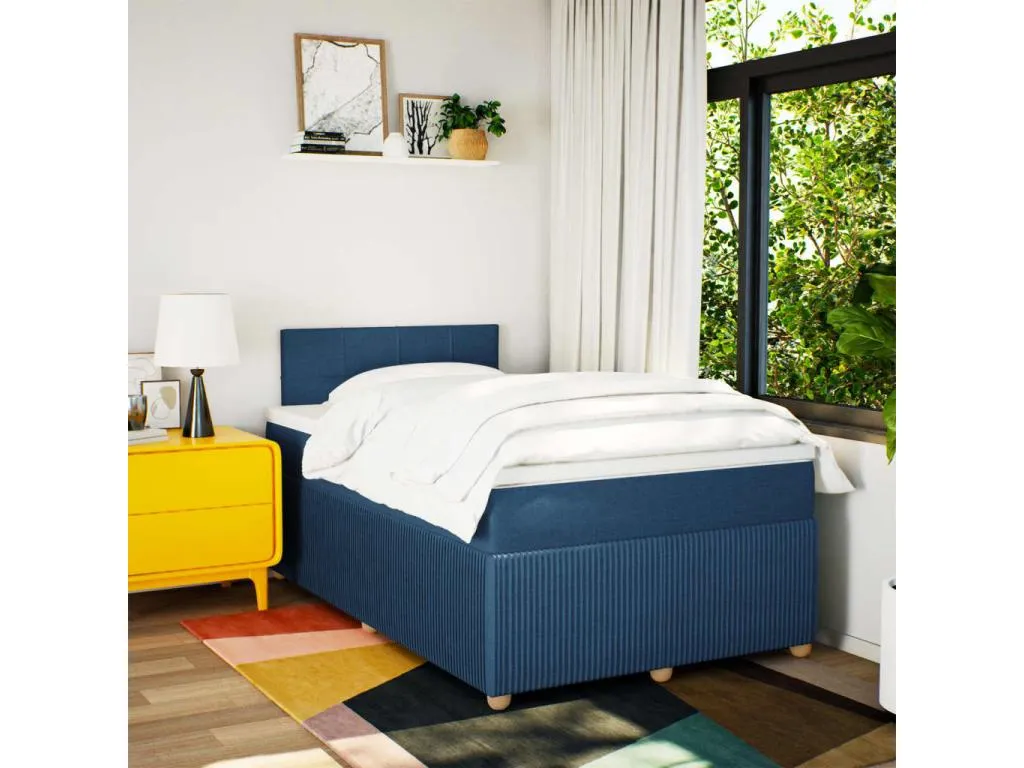 Cama box spring con colchón tela azul 120x190 cm rxt3522765