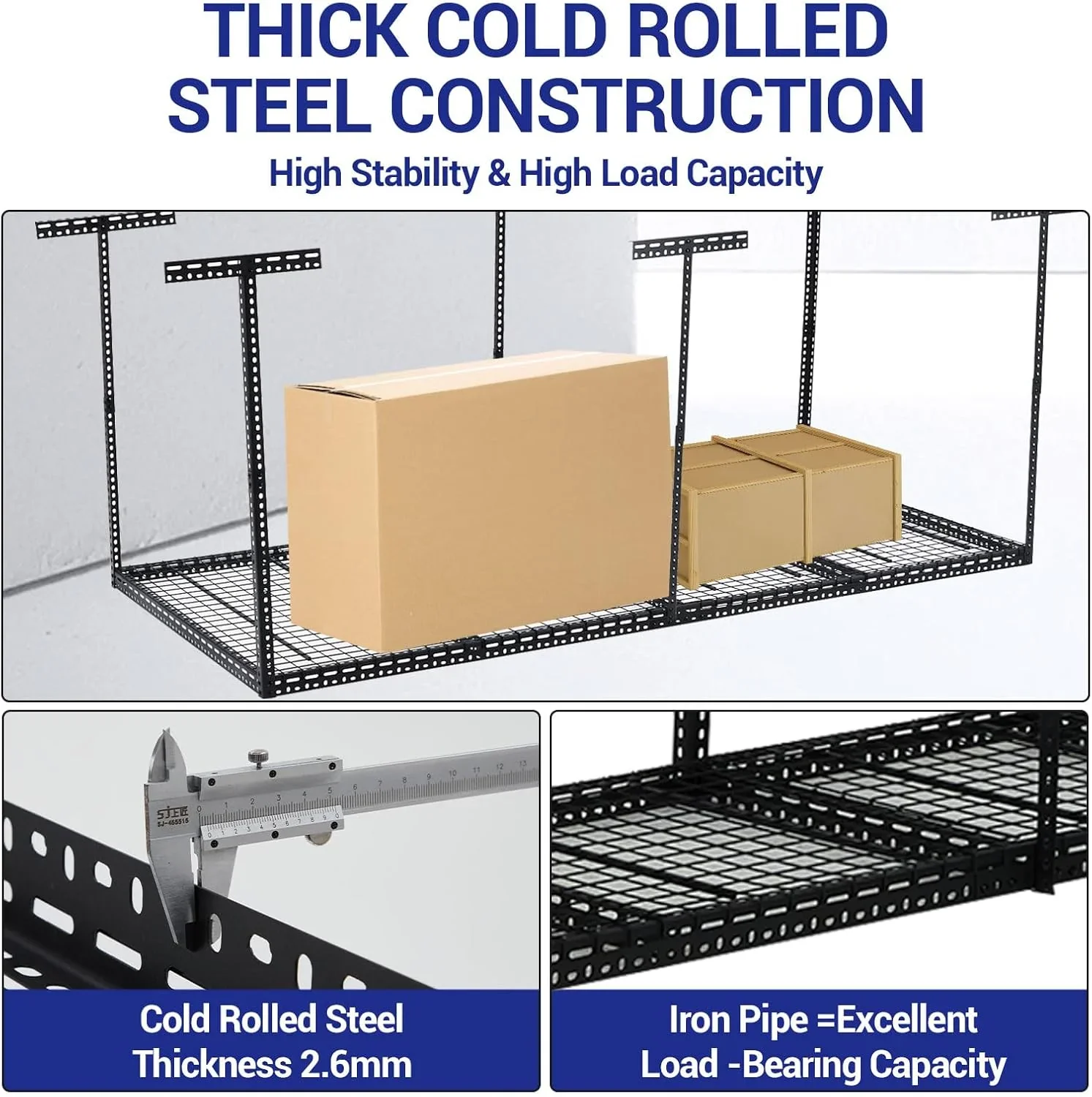 Pinypikaka 4'x8' Overhead Garage Storage Rack, 22"-40" Height Adjustable Ceiling Storage Rack 660lbs Weight Capacity