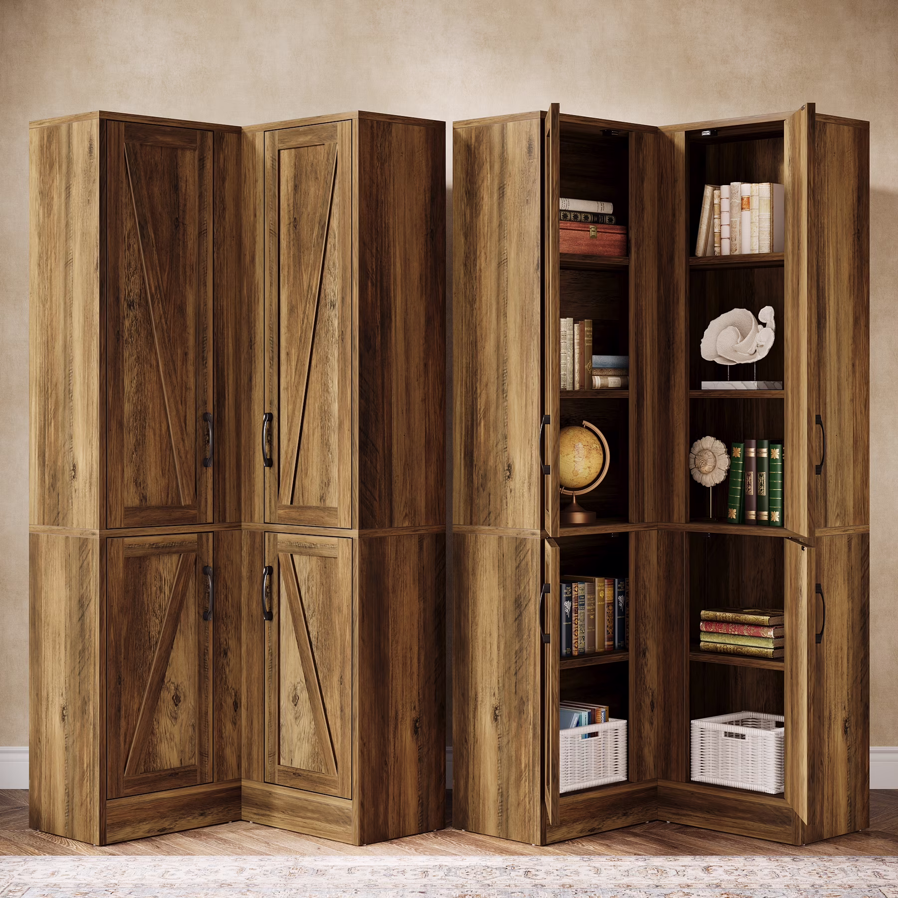 Tribesigns 70.8" Tall Corner Cabinet, Farmhouse Storage Cabinet with 4 Doors & 5 Storage Shelves - Image 3