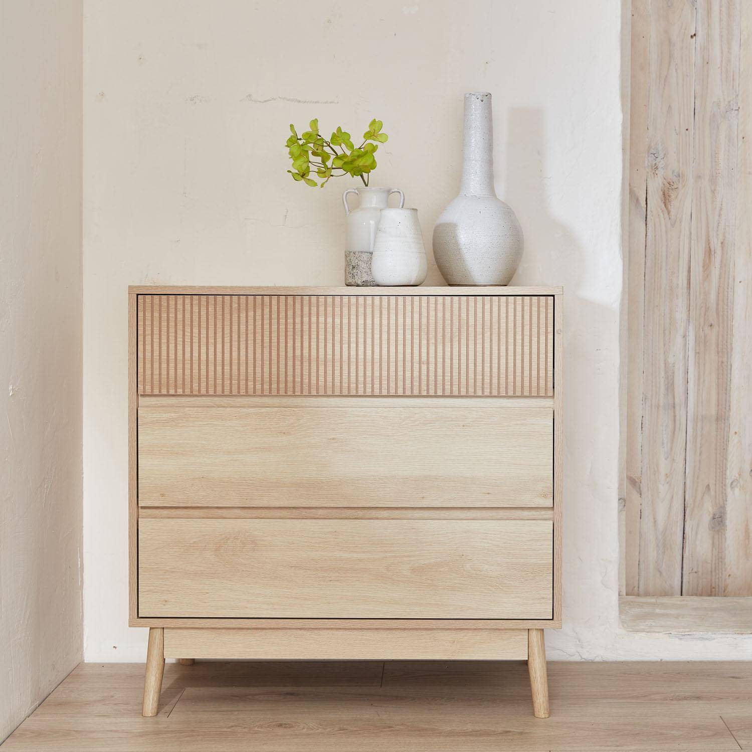 Linear - Cómoda con efecto madera, 3 cajones