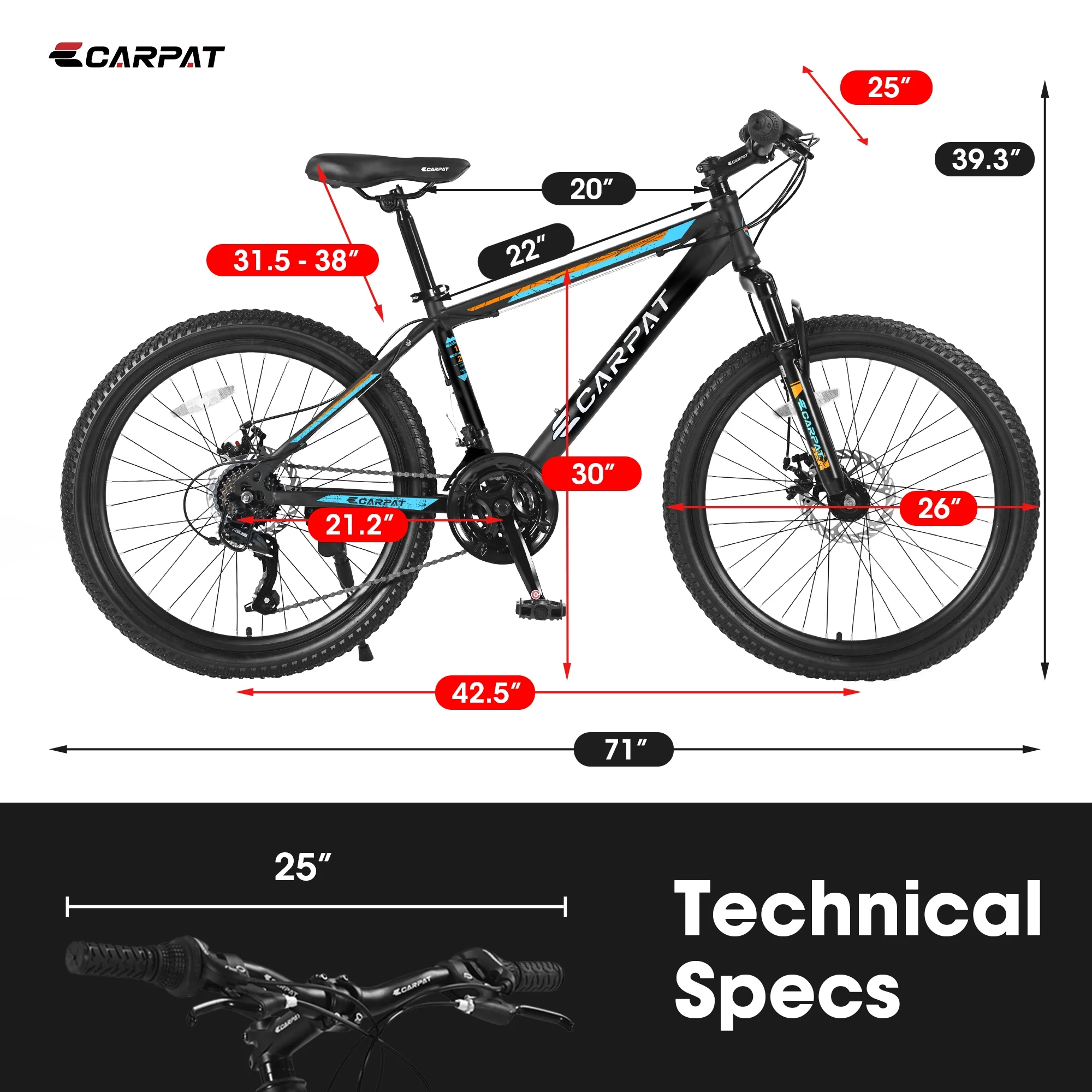 26 inch Mountain Bike for Men, Adult Mountain Bike with Shimano 21 Speed & Disc Brakes, Black Orange - Image 11