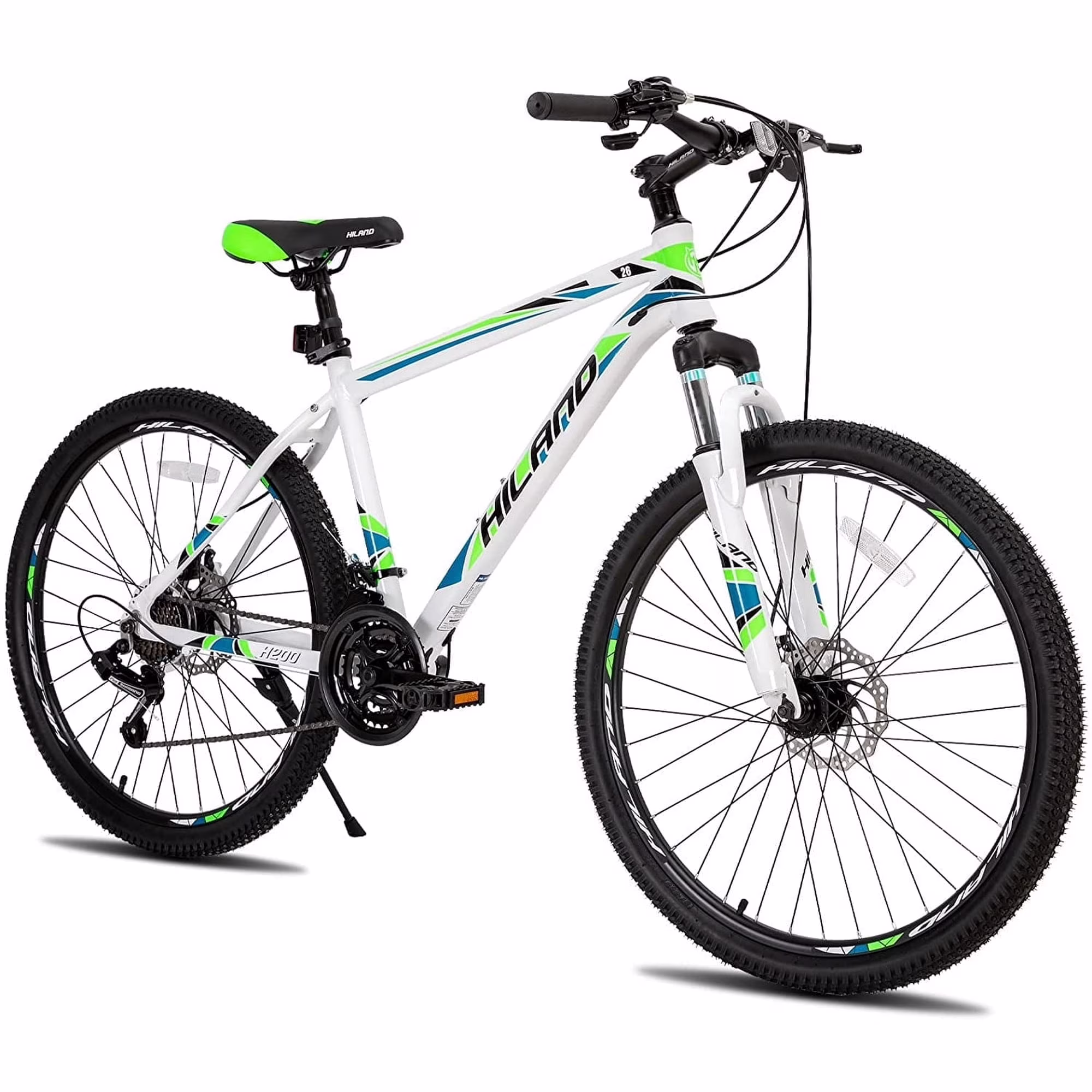 Hiland Mountain Bike, Multi - Spokes, Shimano 21 Speeds Drivetrain, Aluminum Frame 26 in Wheels, Men'S MTB Bicycle, White(Black/multi-spoke)