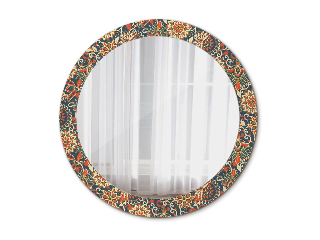 Espejo Redondo Decorativo - Flores Retro - 80 cm