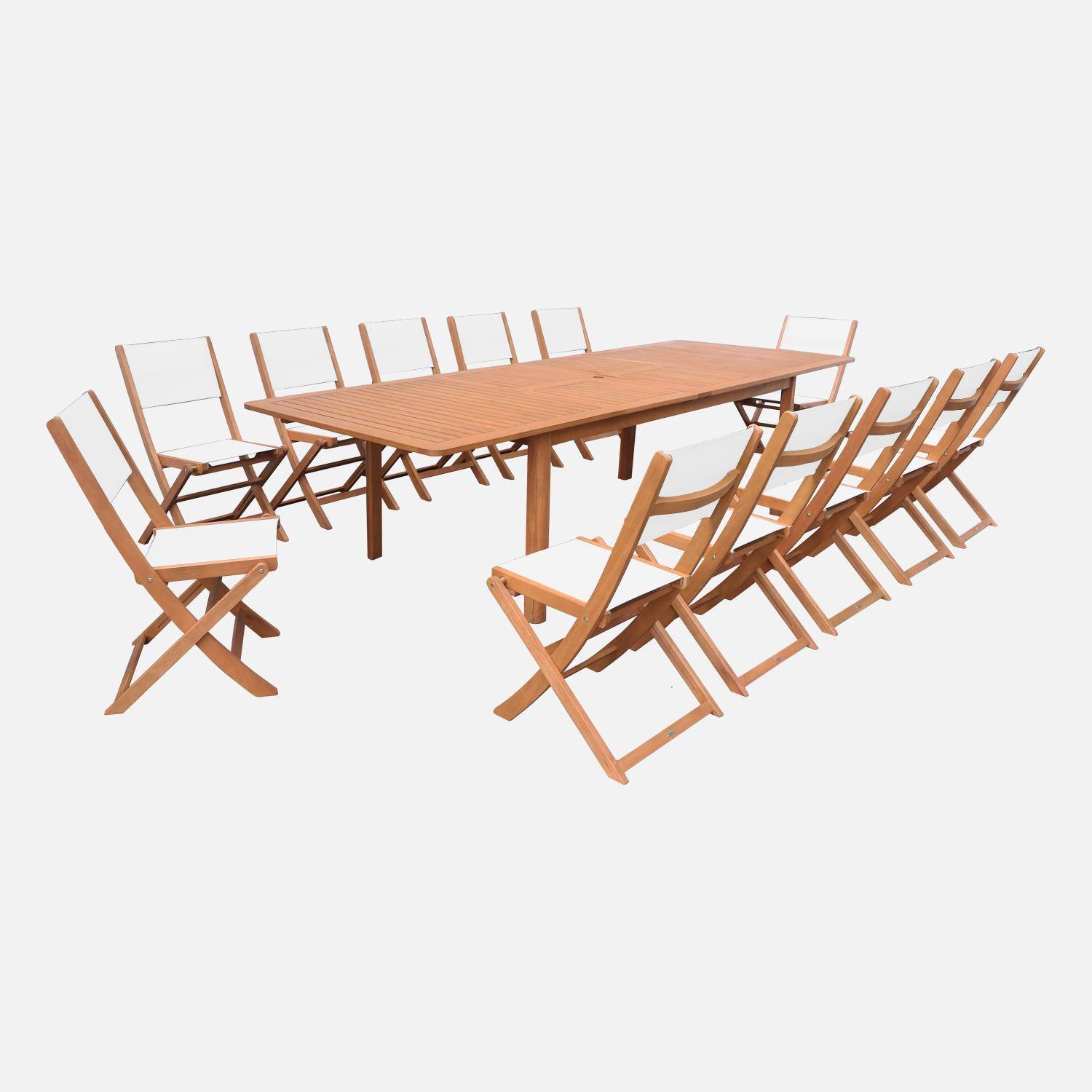 Arbo + Almeria - Conjunto mesa de jardín extensible de madera de eucalipto con 12 sillas