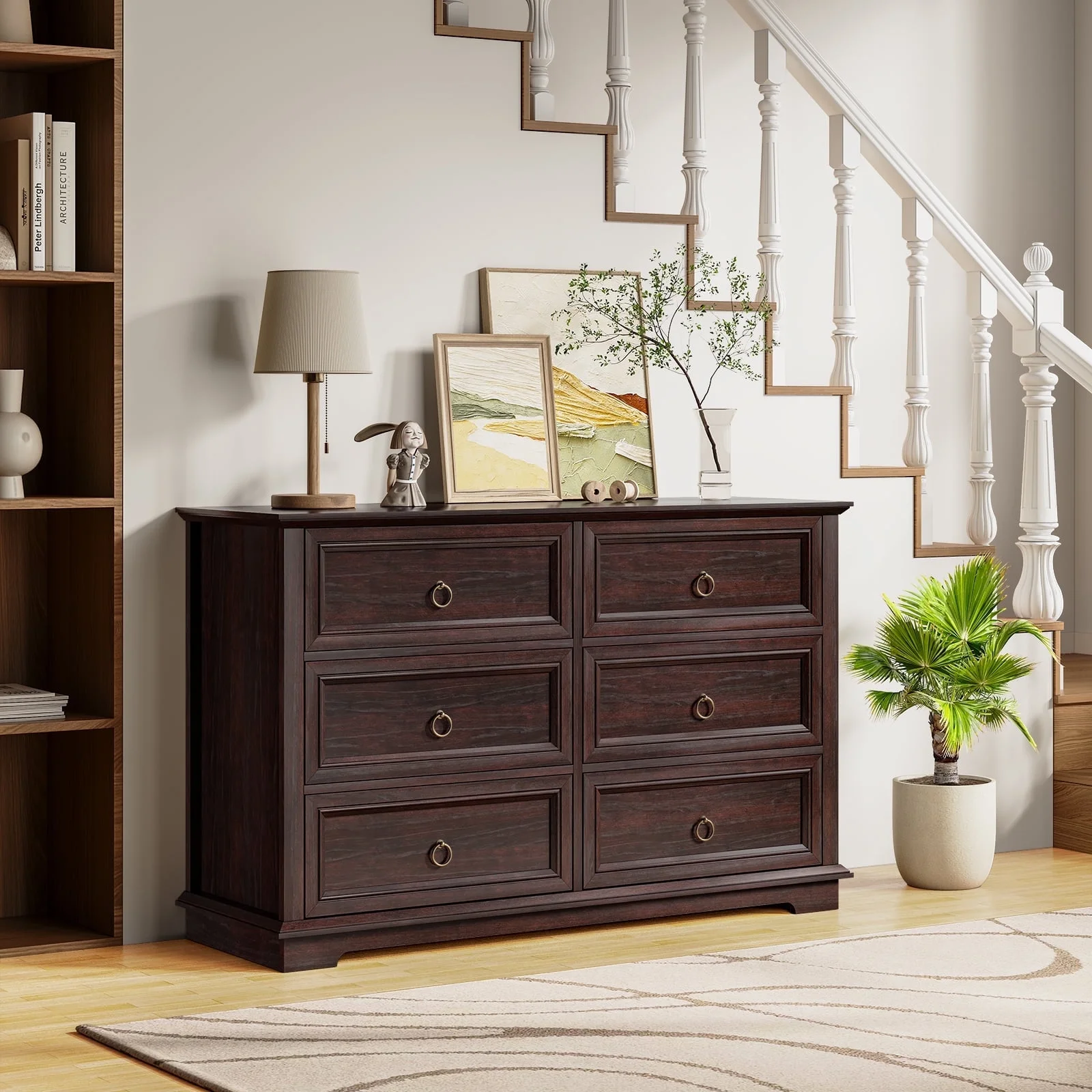 FAGAGA 6 Drawers Dresser for Living Room,Storage Cabinet Wooden Dressers Organizer for Bedroom,White - Image 15