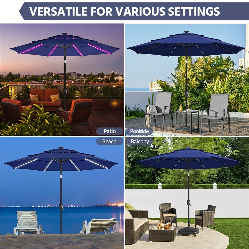 Renwick 10 Ft Outdoor Patio Parasol with Color-Changing LED Strip, Tan - Image 24