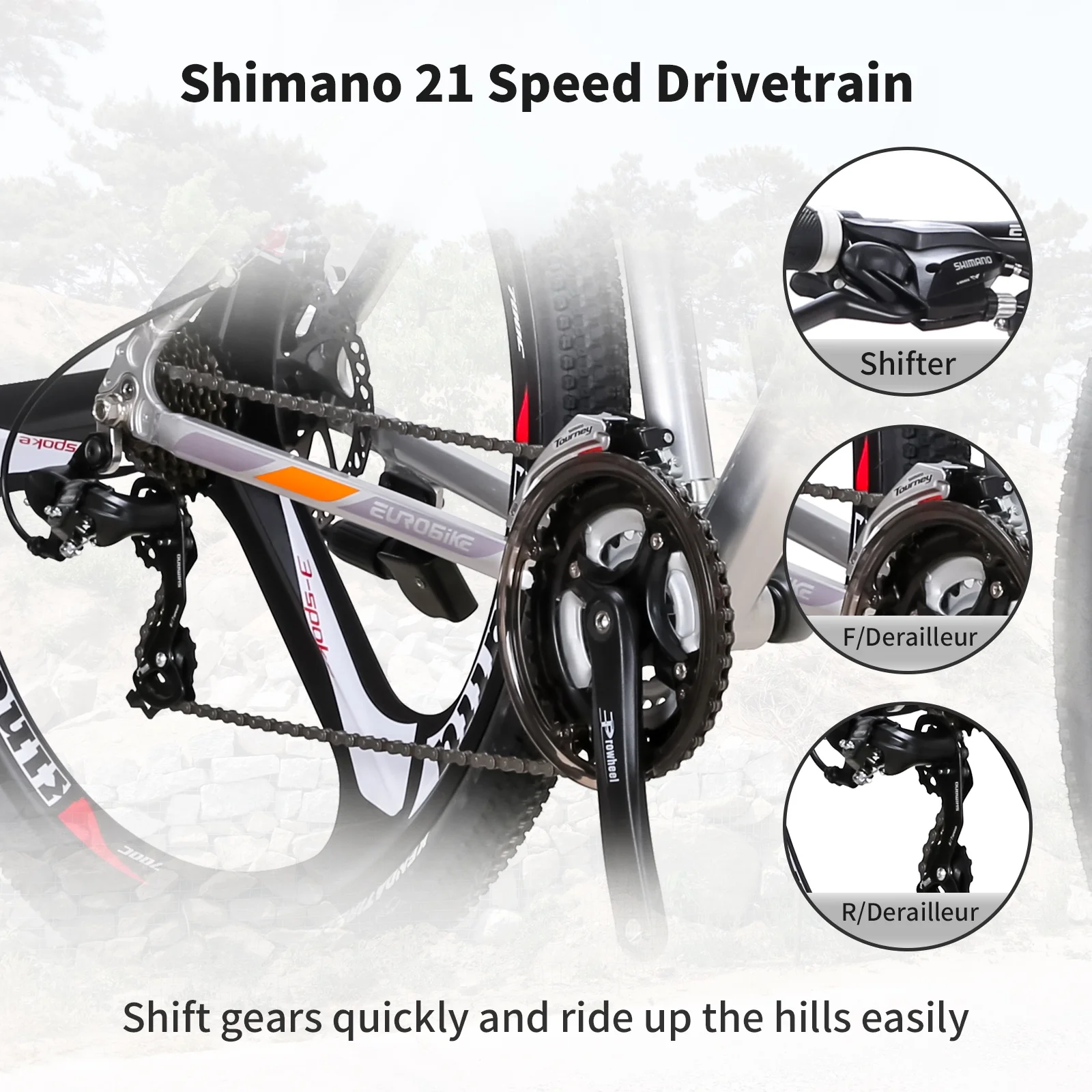 Mens Mountain Bike, Eurobike X9 Mountain Bike 29 inch, 19 inch Aluminum Frame, Bikes for Men 29er, Mens Bicycle 3-Spoke Silver - Image 6