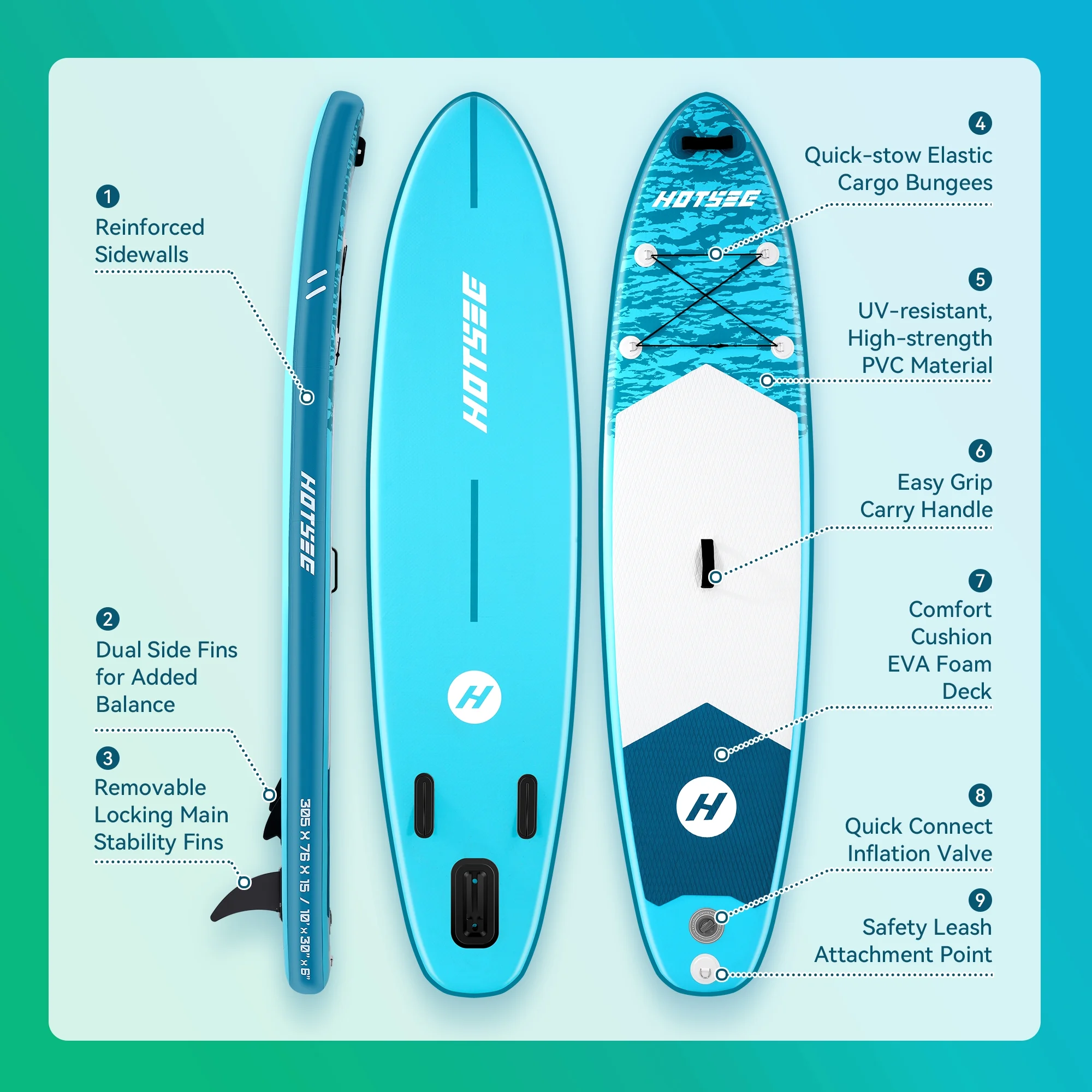 Hotsee 10' Inflatable Stand up Paddle Board 6'' Thick SUP Paddle Board with Accessories for Fishing, Non-Slip Deck, Double Action Pump - Image 3