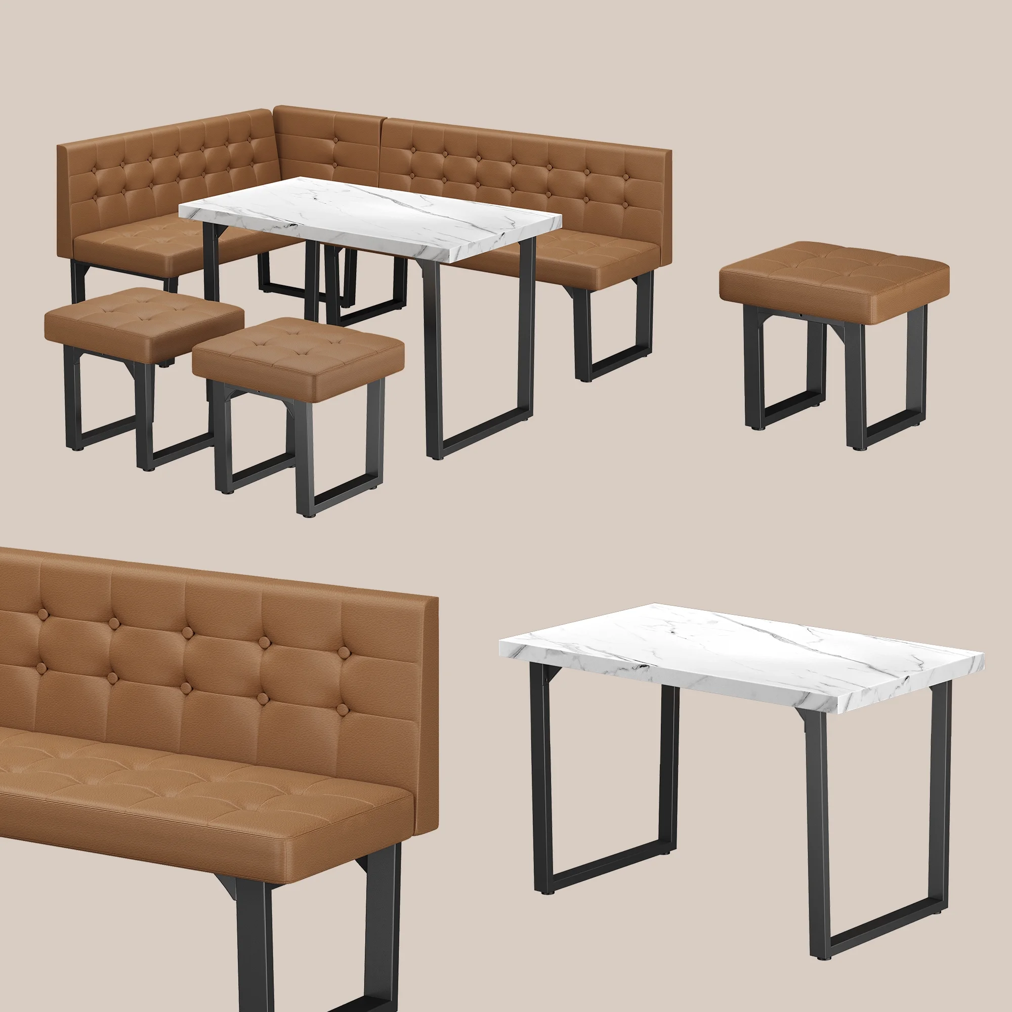 Brafab 5 Piece Corner Dining Breakfast Nook with Table and Bench Modern Kitchen Table Set with Gray Upholstered Banquette Seating - Image 16
