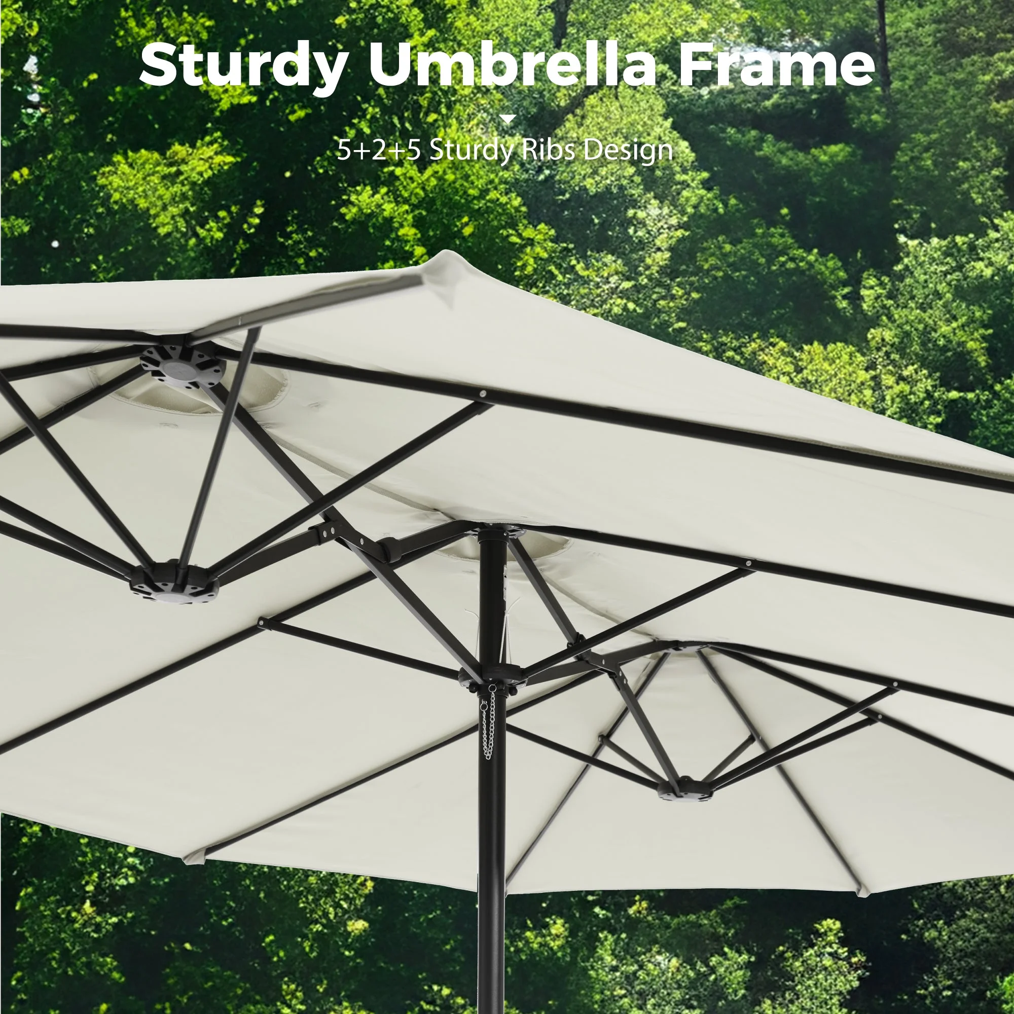 Alpha Joy 15ft Outdoor Patio Umbrella Extra-Large Double-Sided Garden Umbrella with Crank Handle and Base - Smoky Gray - Image 60