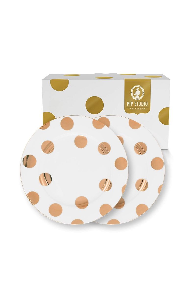 Set/2 Plates Dot Delight White/Gold 23cm
