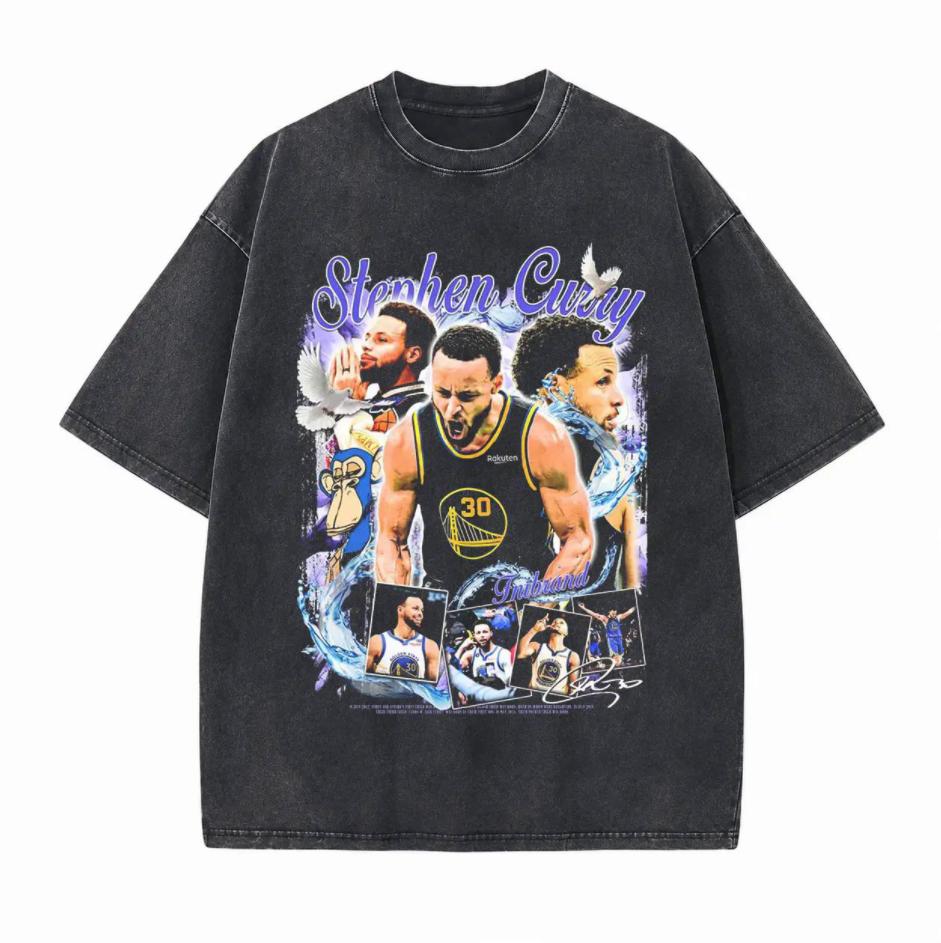 Night Night Celebration Retro Basketball Printed Unisex Washed T-Shirt