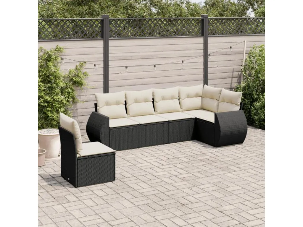 Set de sofás de jardín 6 piezas y cojines ratán sintético negro uelp34437