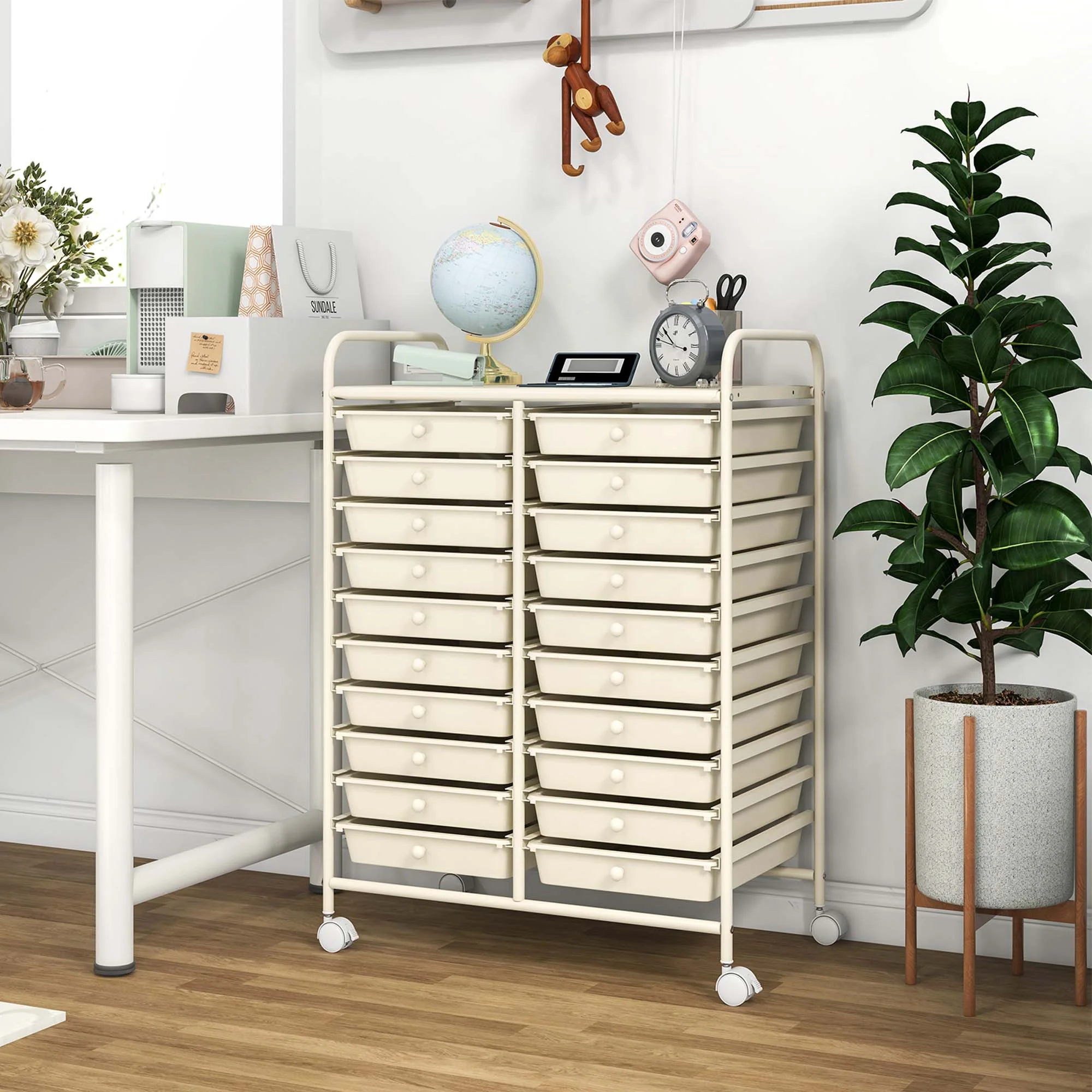Costway 20 Drawer Rolling Storage Cart Tools Scrapbook Paper Office School Organizer Yellow - Image 77