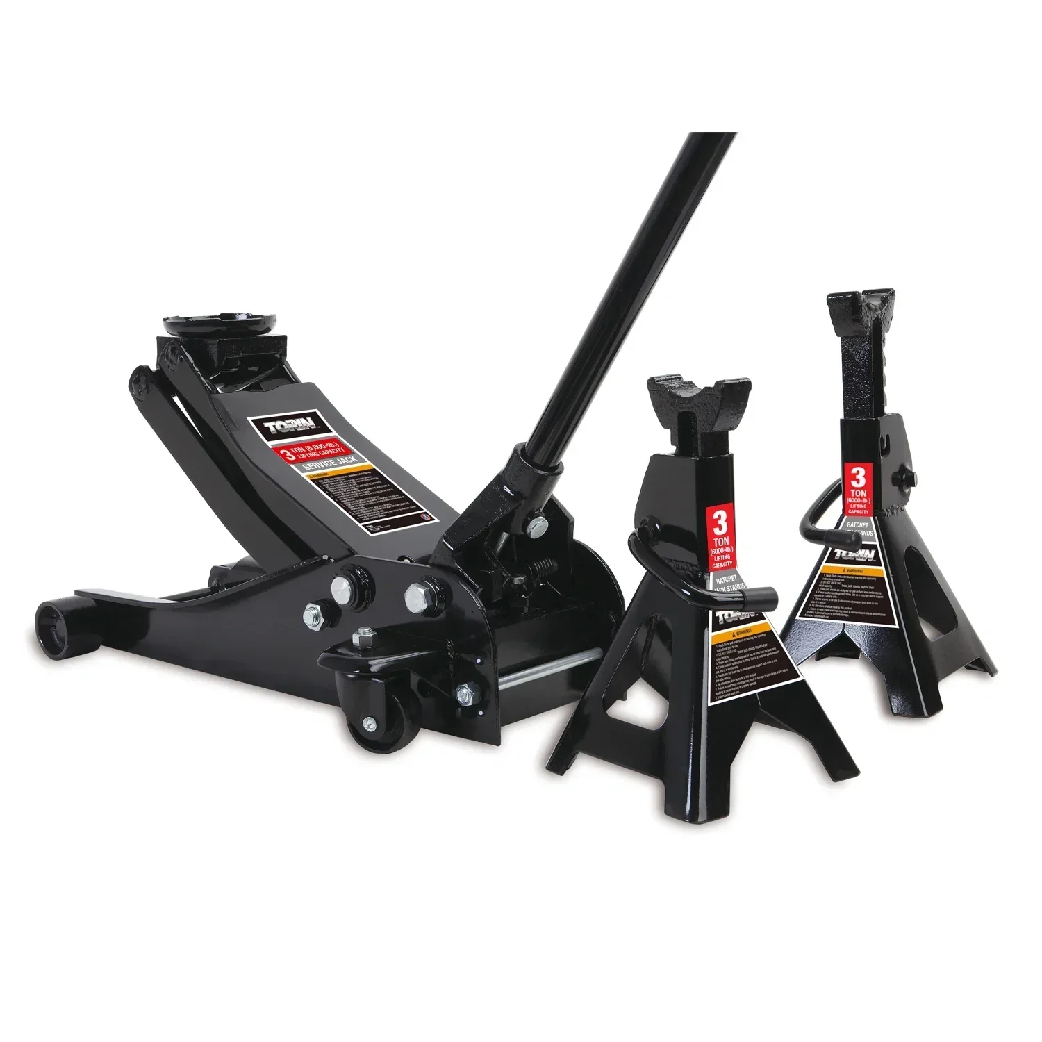 Torin Hydraulic Trolley Floor Jack With Pair Jack Stands, 3 Ton (6,000 lb)