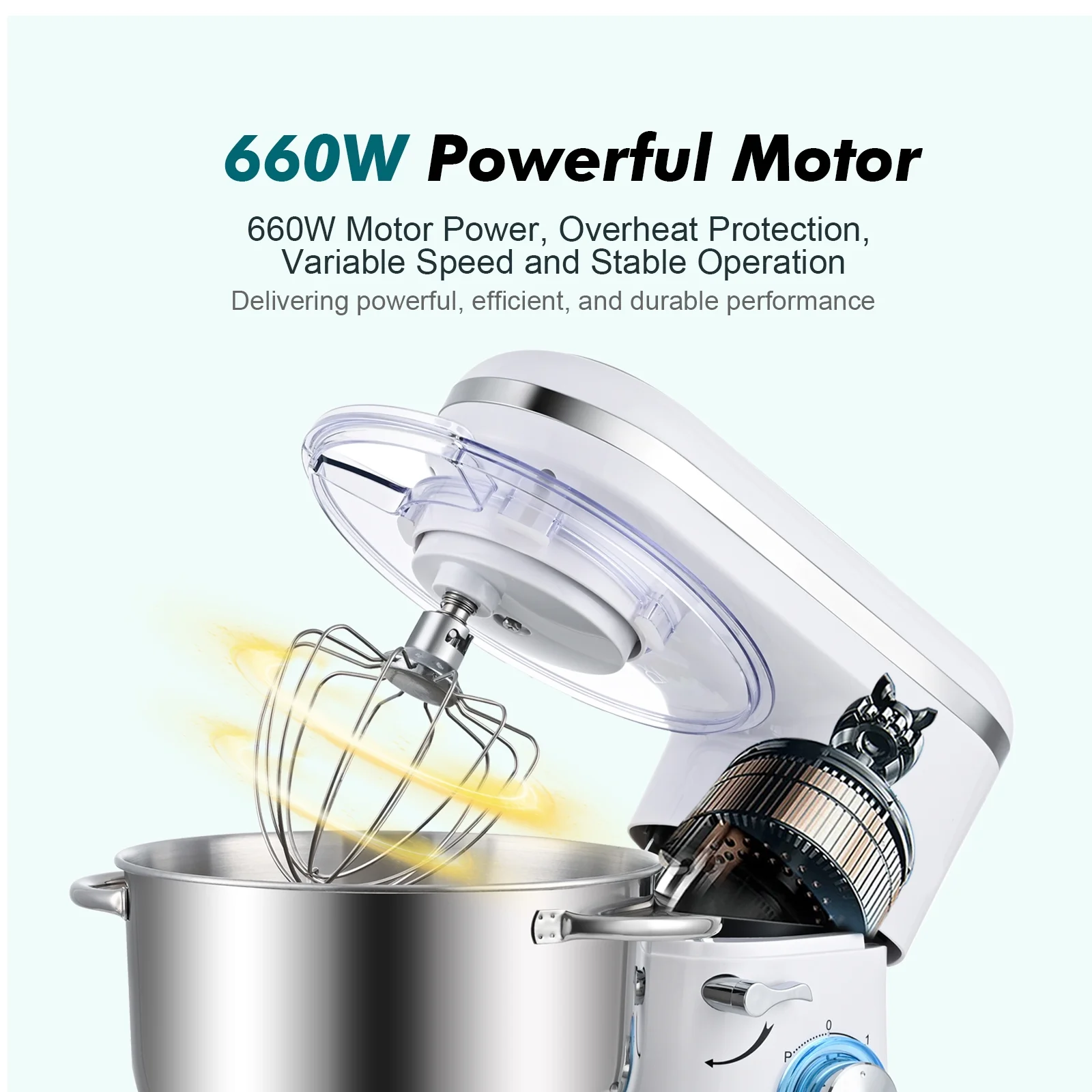 Kitchen in the box Tilt-Head Stand Mixer, Electric Kitchen Mixer with 6.5QT Stainless Steel Bowl, 660W Food Mixer with 6-Speed, Black - Image 19