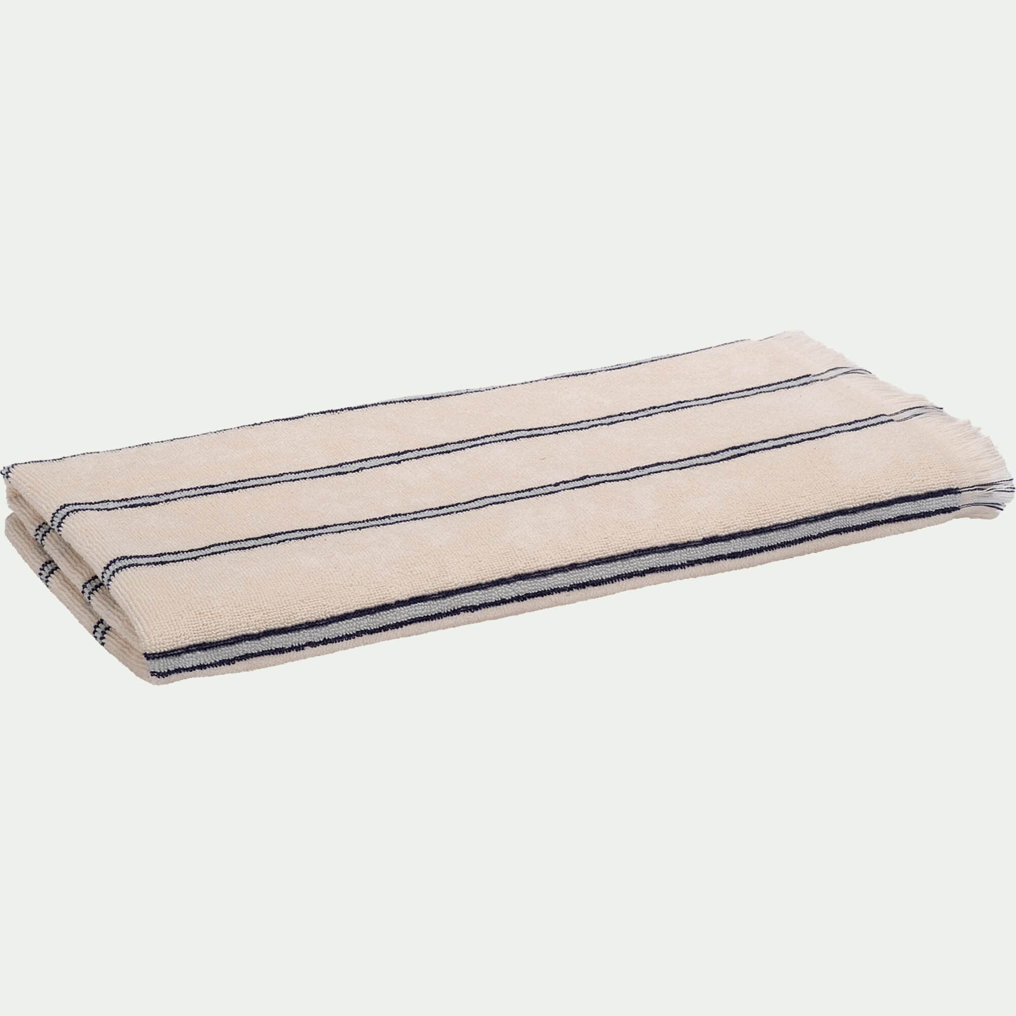 AMASIS - Drap de douche en coton à rayures 70x140cm - blanc