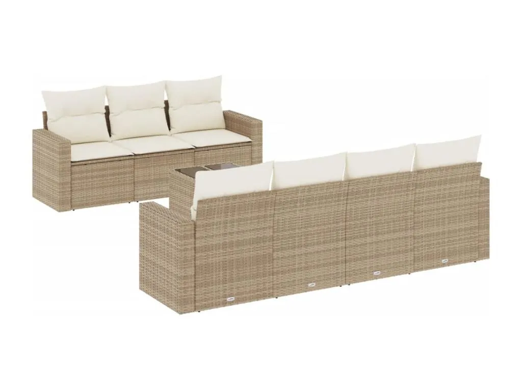 Juego de sofás de jardín con cojines beige 8 piezas ratán PE