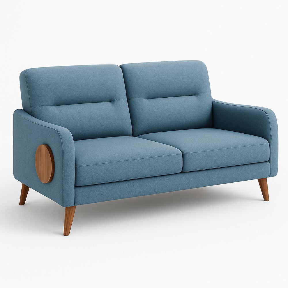 Sofá moderno de 2 plazas en tela azul, diseño nórdico, estructura de madera, ideal para salón, 180 cm de largo
