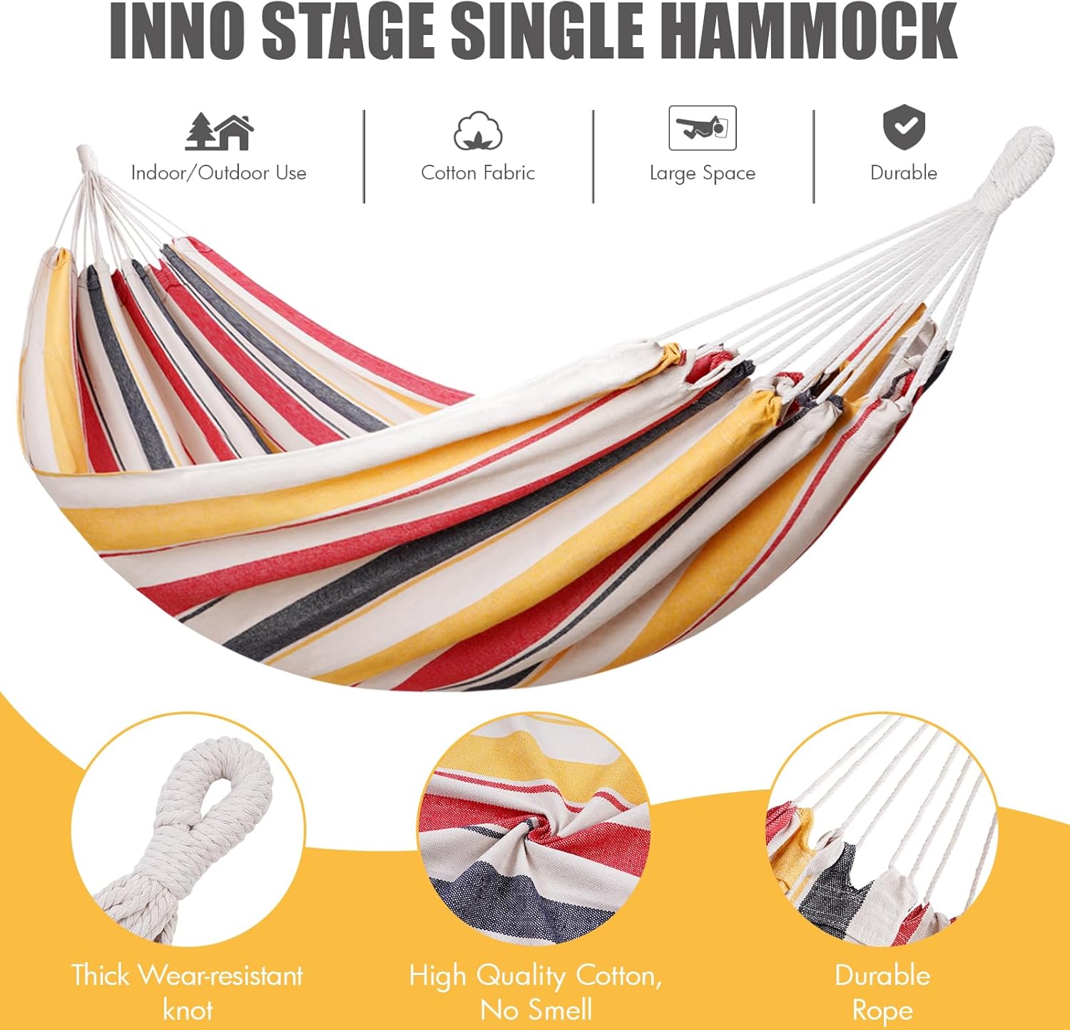Camping Outdoor Patio Backyard Hanging Rope Swing Portable Canvas Hammock