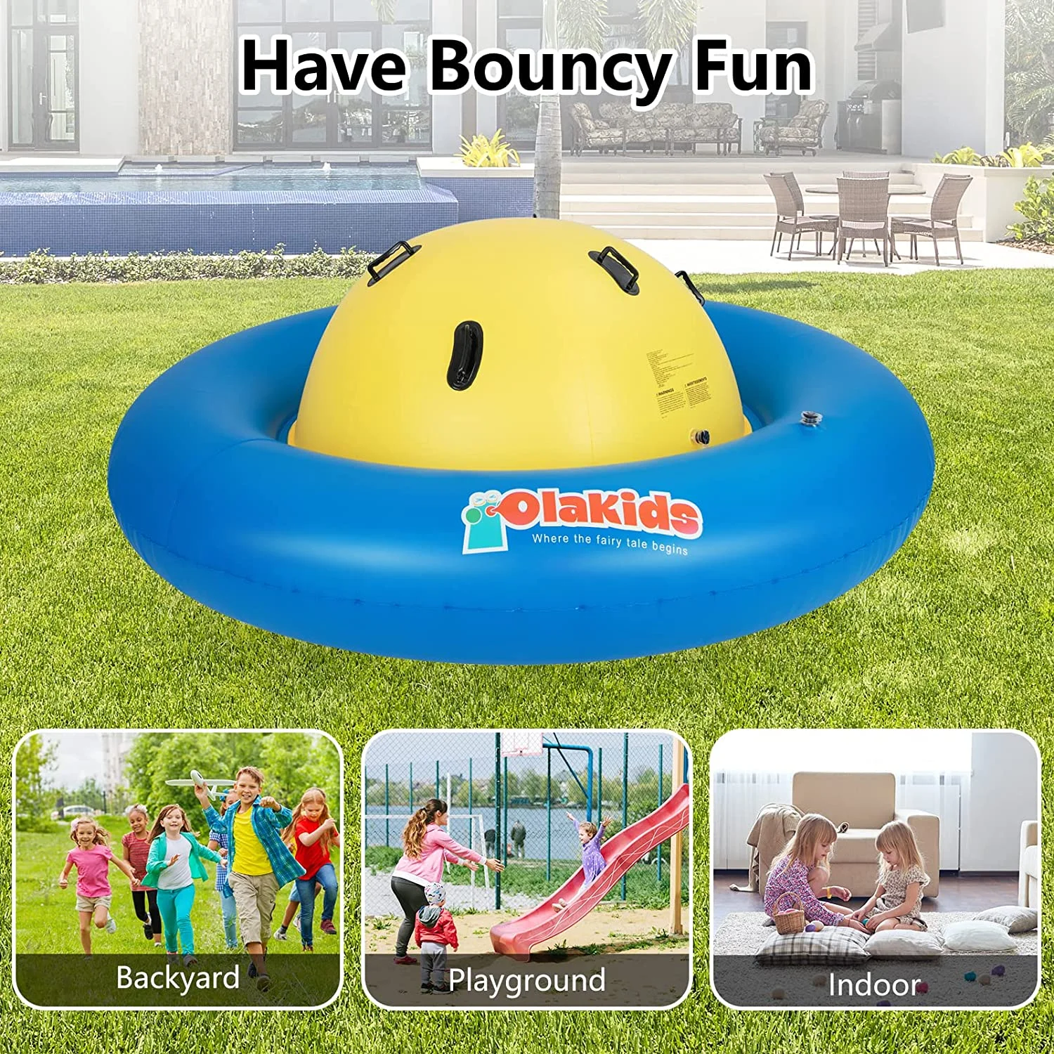OLAKIDS 8FT Inflatable Dome Rocker Bouncer, Outdoor Kids Giant Roll and Play Seesaw Rocker with 6 Secure Handles, Max Weight 250 LBS, Toddlers Climbing Toy Backyard Play Center Equipment - Image 23