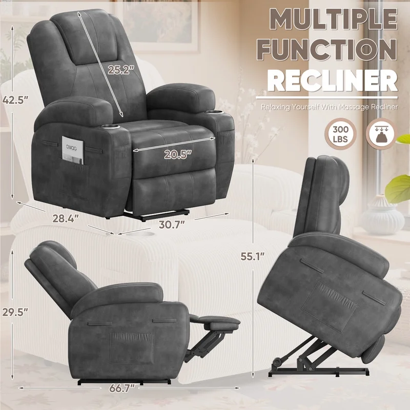 Lacoo power lift electric Massage recliner chair Oversized Single Sofa with Cup Holder for elderly,Black - Image 9