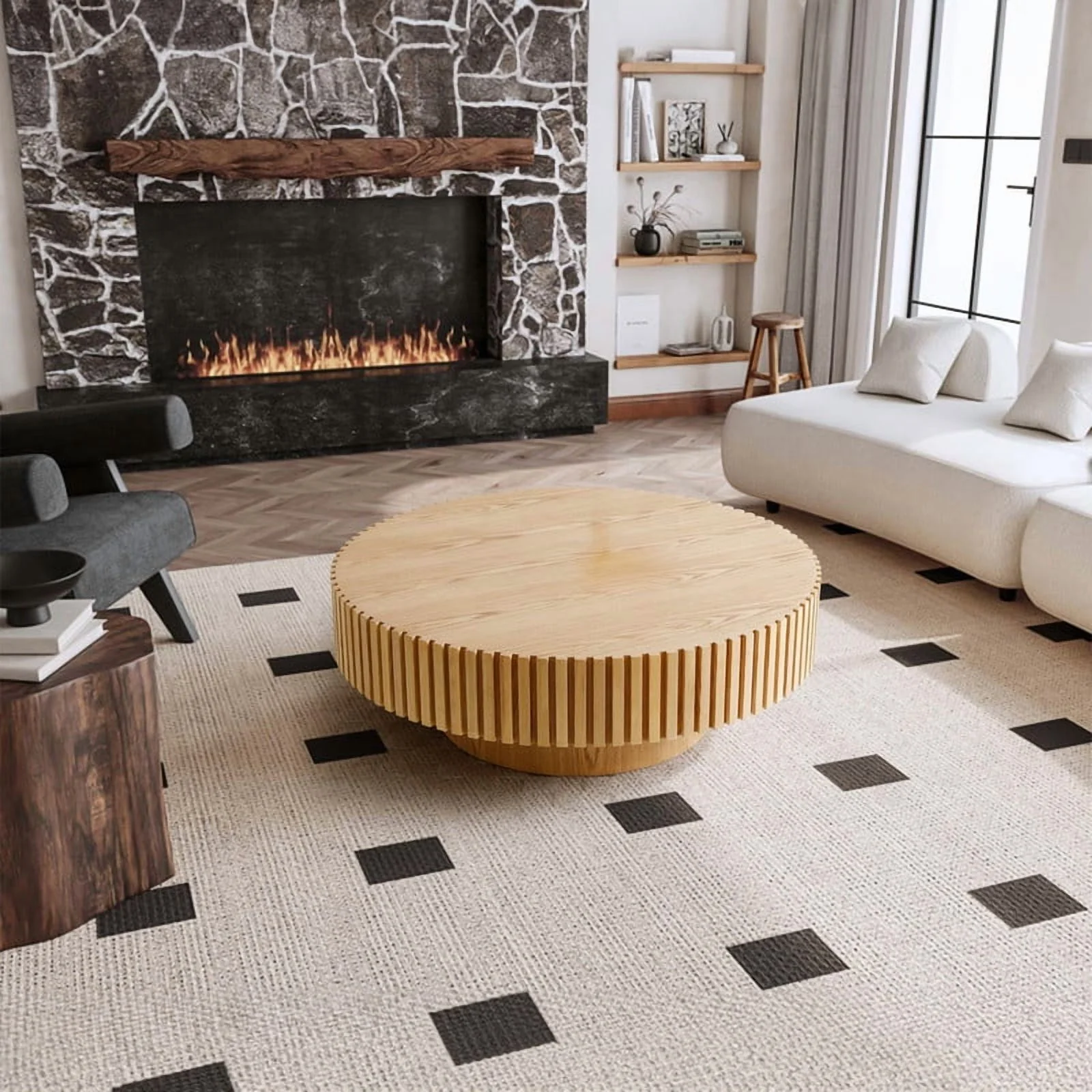 FFH 43.7 inch Oval Coffee Table for Living Room,Handcraft Rustic Corner Coffee Table Nature Wood Relief Sturdy Pedestal for Apartmen,Side Table Centre Table,Nature Wood - Image 44