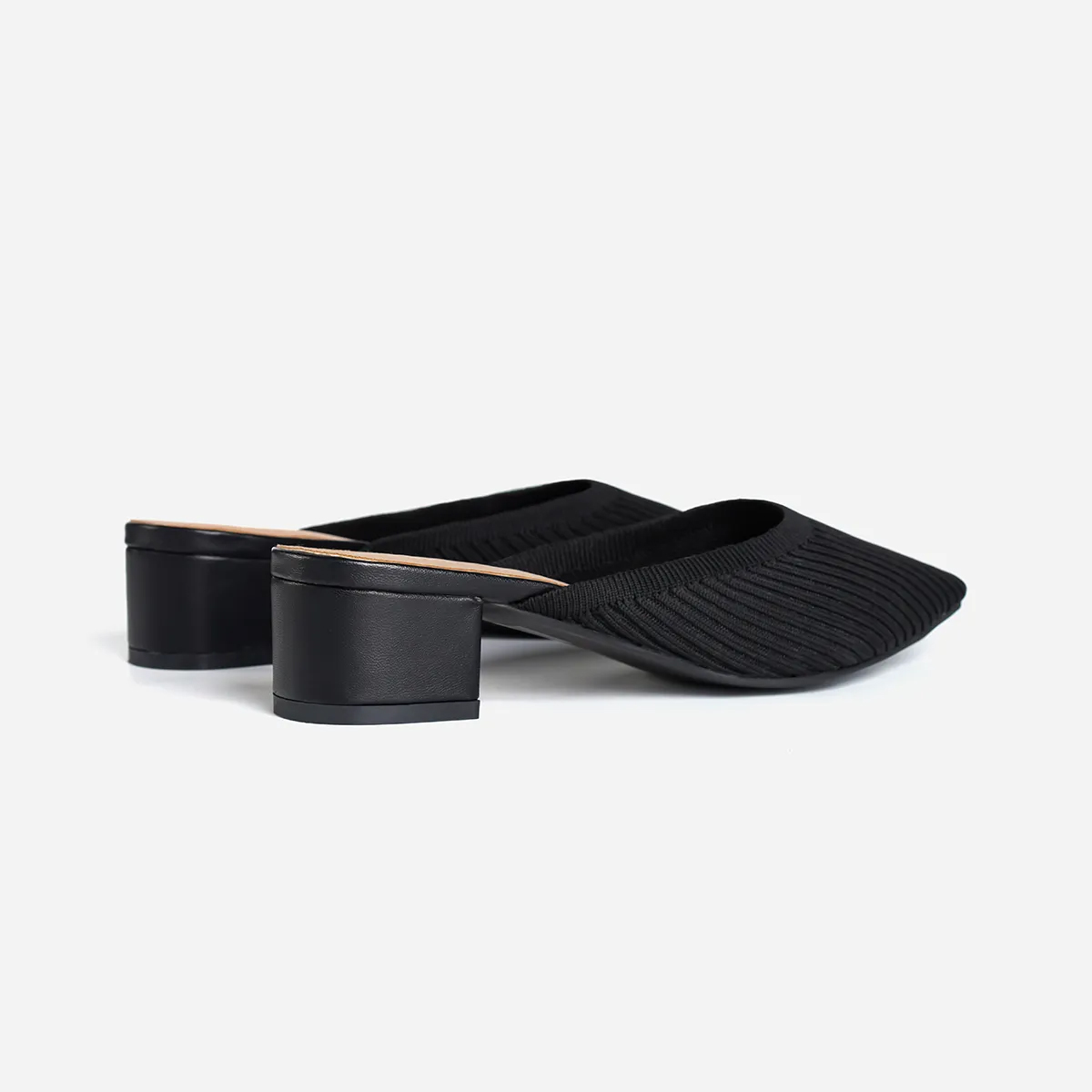 Pointed Toe Mules for Women Breathable Knit Slip-on Flat Shoes