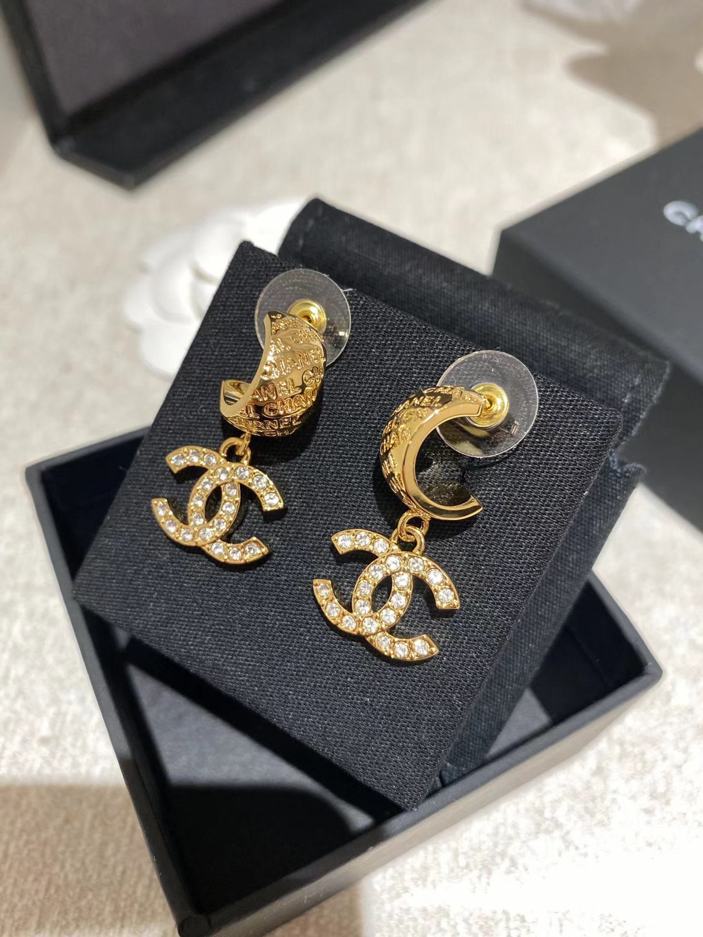 Chanel Gold Color Double C Dangle Earrings - Original Replica Club