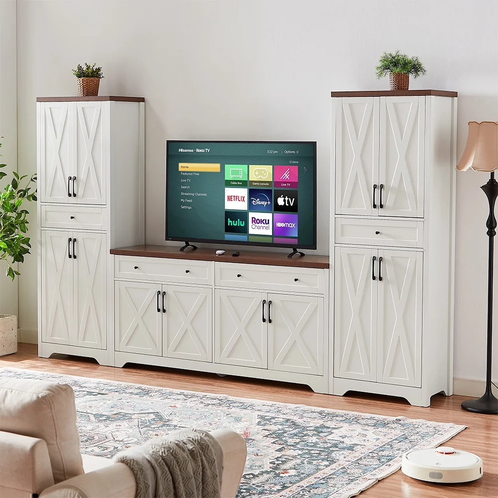 TrumanPick 61"H Large Buffet Sideboard Cabinet, TV Cabinet, Kitchen Pantry for Dining Room, Living Room, 61.3''L x 15''W x 29.8''H, White/Walnut - Image 53