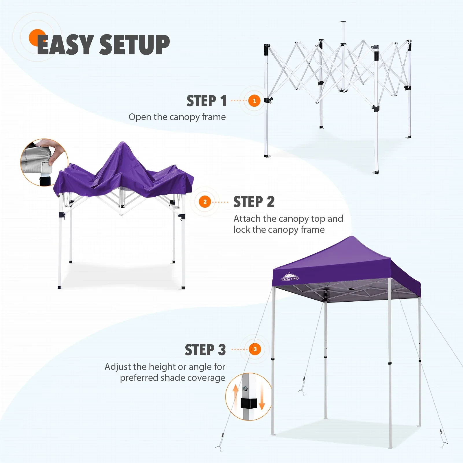 EAGLE PEAK 5x5 Pop up Canopy Tent Instant Outdoor Canopy Easy Set - up Straight Leg Folding Shelter（blue）