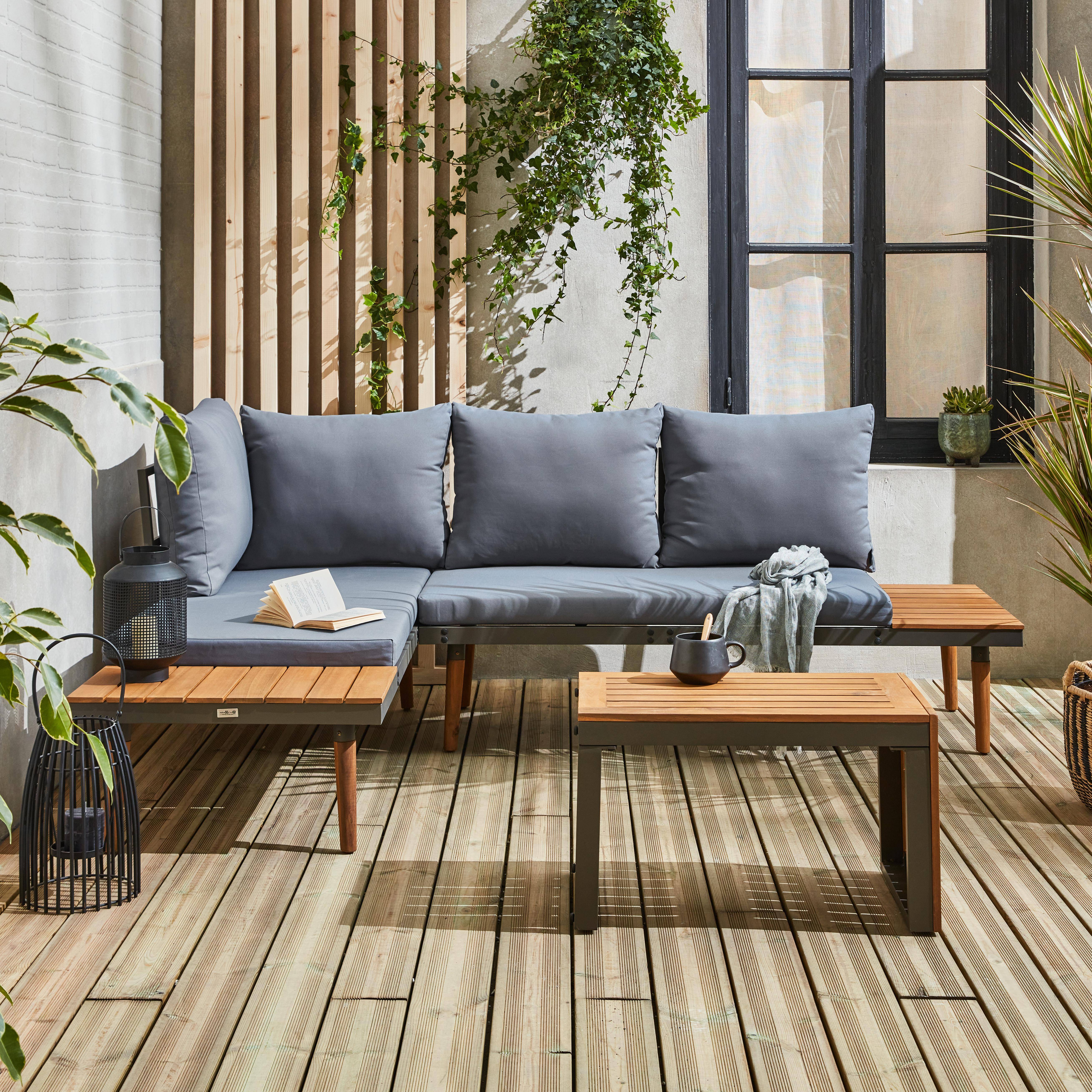 Sao Paulo - Conjunto de jardín en aluminio y en madera de acacia, 4 plazas