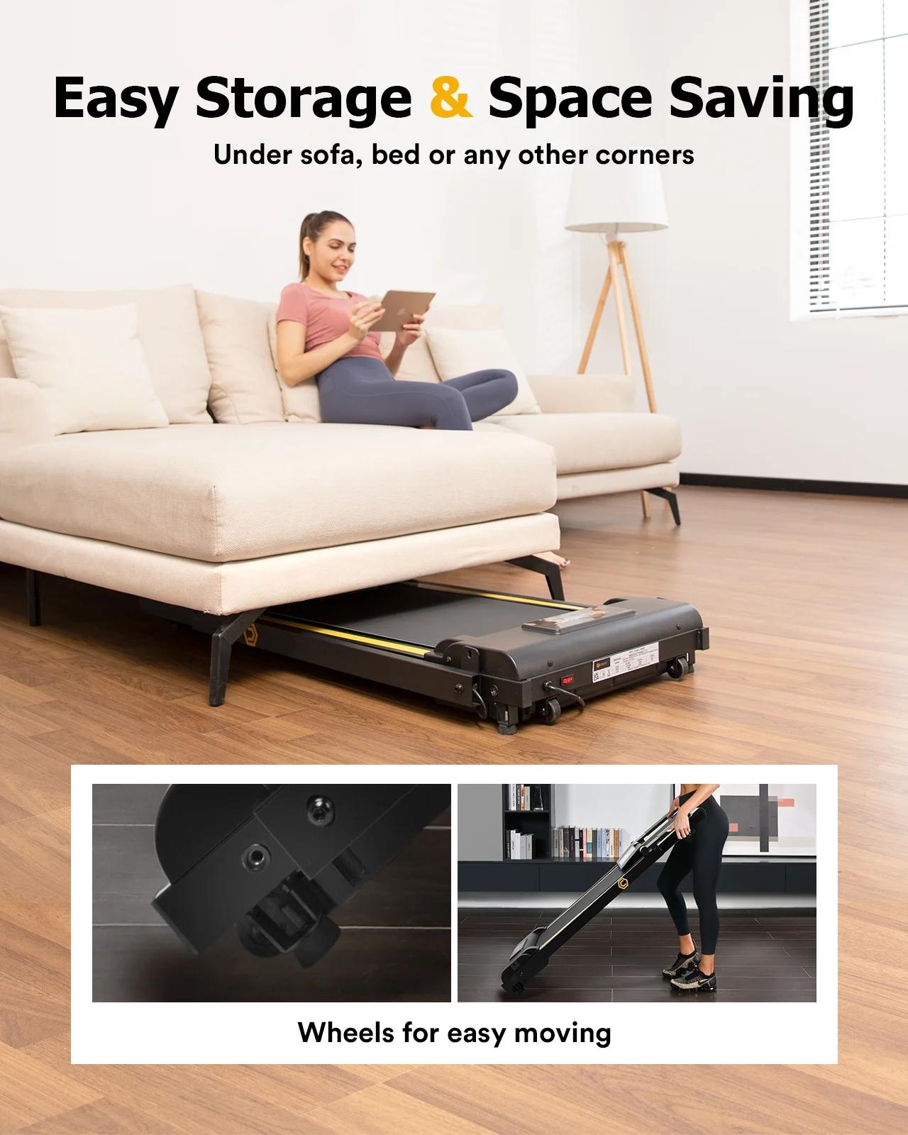 UREVO Folding Treadmill, 2.25HP Portable Mini Treadmills for Home Office, Compact Threadmill with 12 HIIT Modes, LCD Display, 265 lbs Capacity - Image 8
