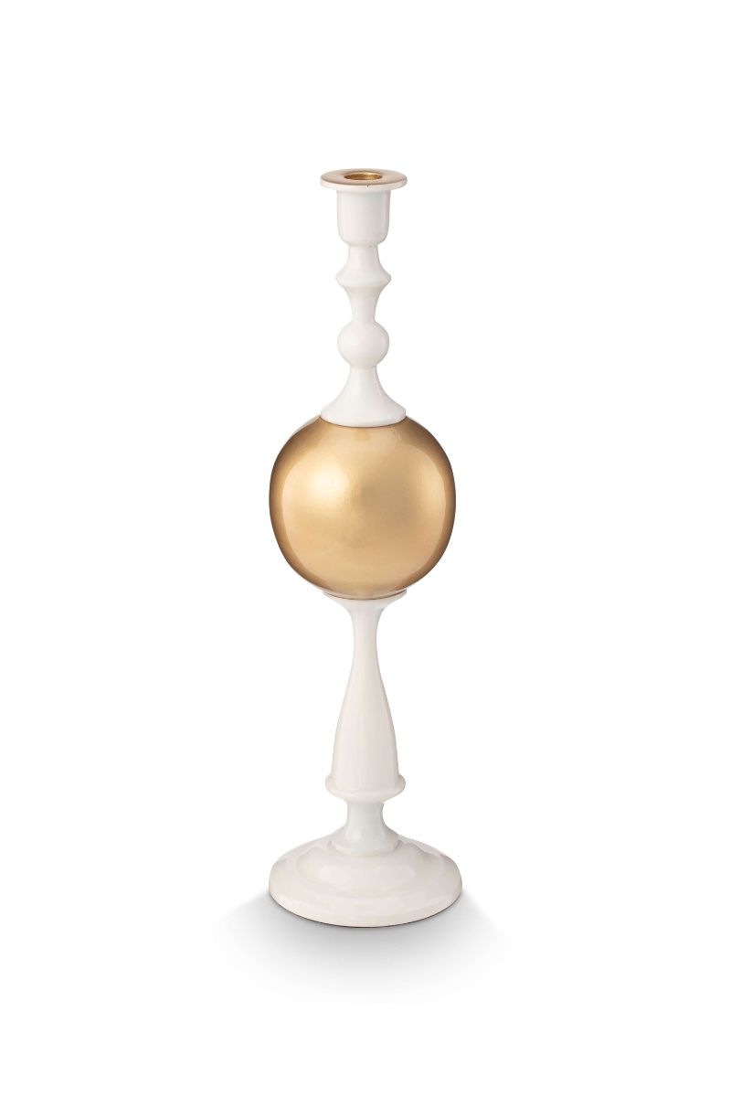 Candle Holder Metal Sphere White/Gold 44cm
