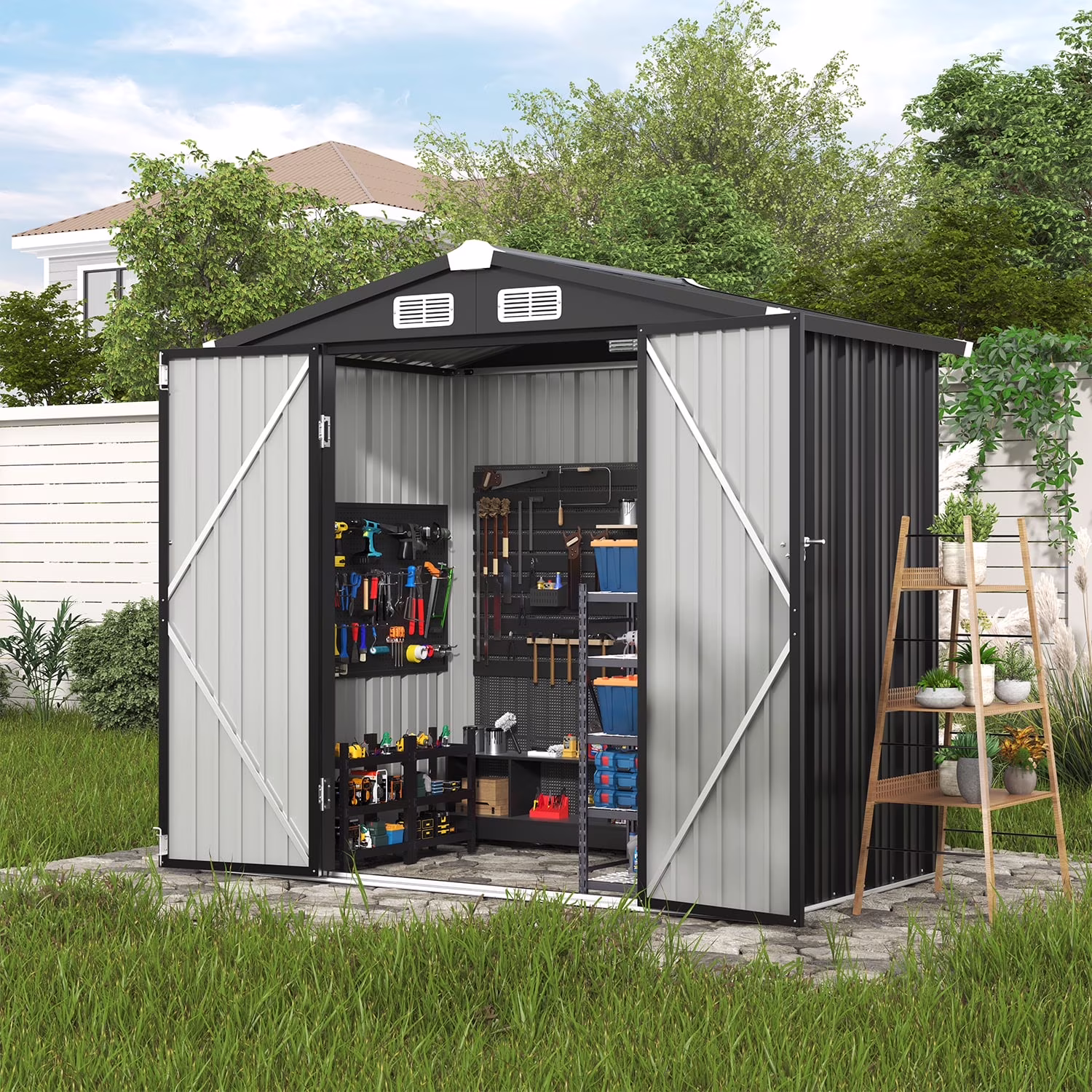 Clouddwell 6 ft. x 4 ft. Outdoor Storage Shed, Metal Garden Shed with Lockable Doors & Sloped Roof for Backyard, Patio, Poolside - Image 3