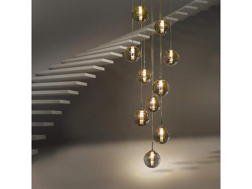 Laocacasas. Lámpara colgante para deslizamiento, lámpara de mesa de comedor, lámpara colgante oscilante, ajustable en altura, candelabro, lámpara colgante, de 10 brazos, de vidrio, de color gris, lámpara para sala de estar, lámpara para dormitorio, l