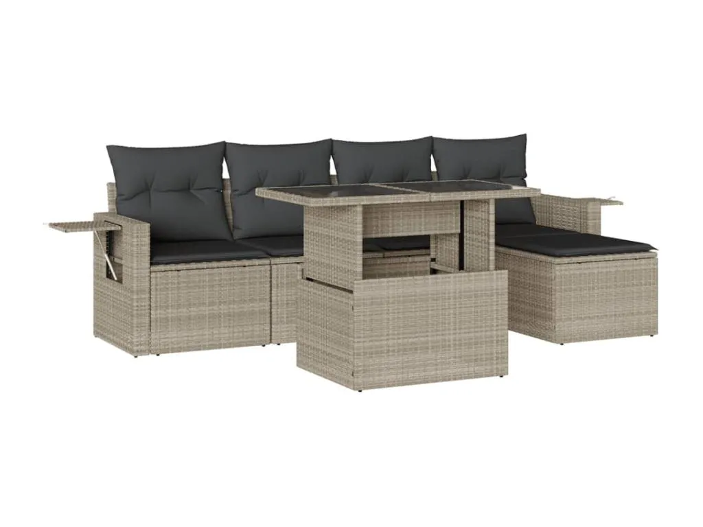 Set de sofás de jardín 6 pzas y cojines ratán sintético gris