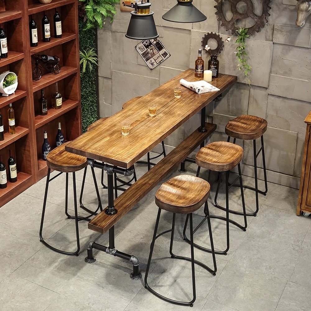 Clearance Sale-Retro Rectangular Bar Table Natural Industrial Pub Table Chairs Set