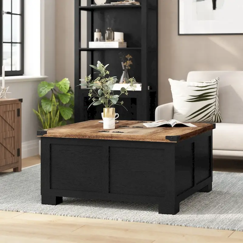 Contemporary Farmhouse Coffee Table Featuring Concealed Storage
