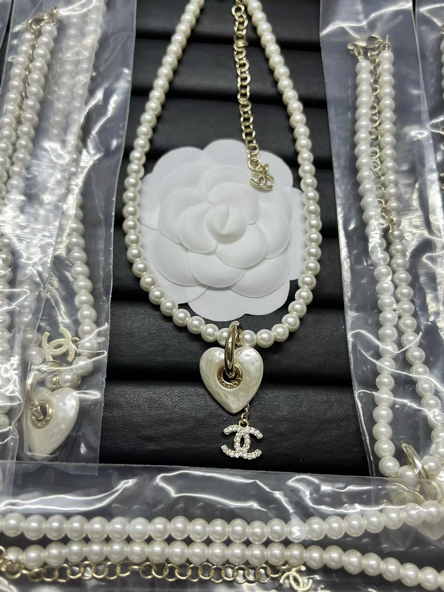 Chanel Heart with Double C Pendant Drop Pearl Necklace - Original Replica Club