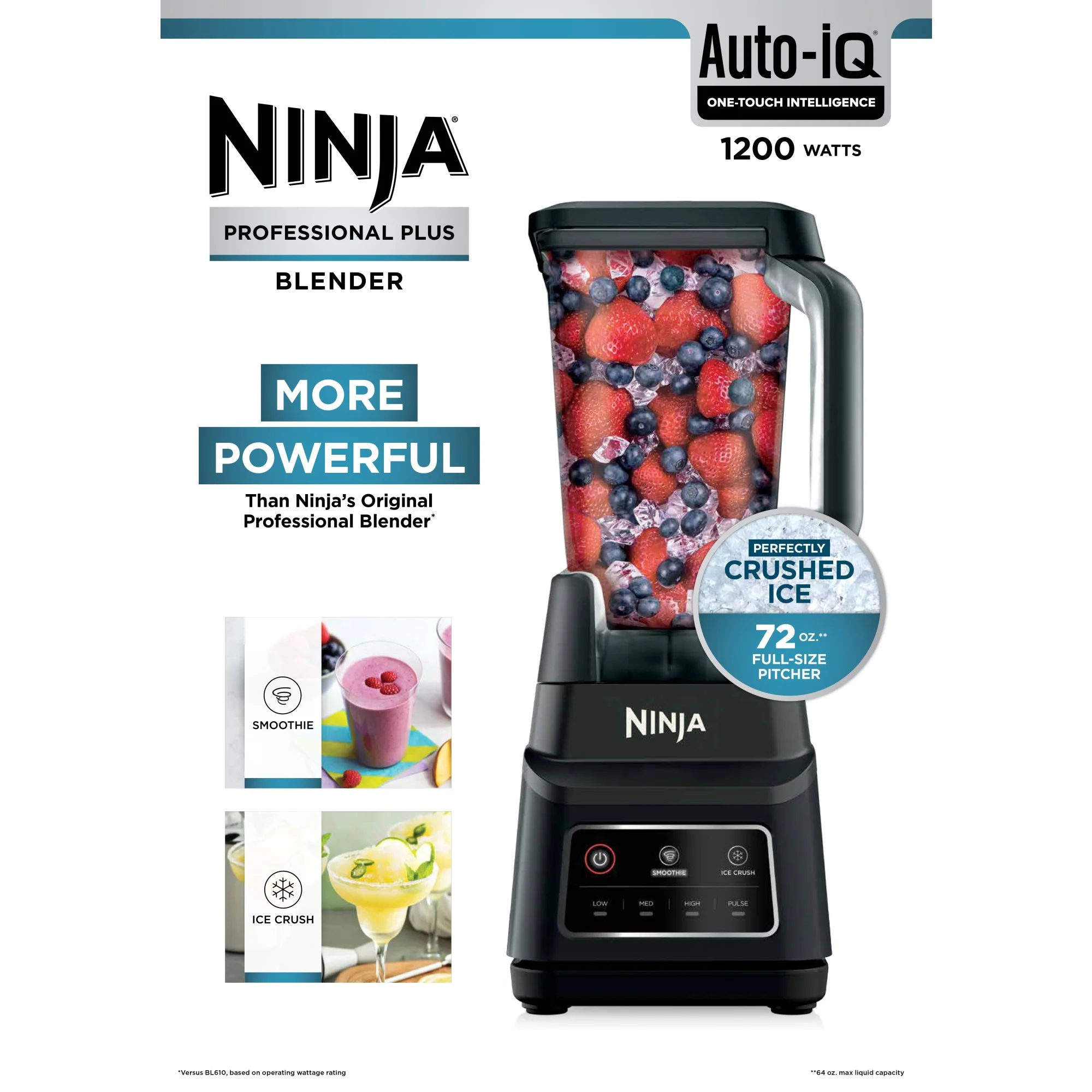 Ninja Professional Plus Blender, 2 Auto-IQ Programs for Smoothies, Frozen Drinks, 1200 W, 72 oz* Total Crushing Pitcher, Black, BN700 - Image 9