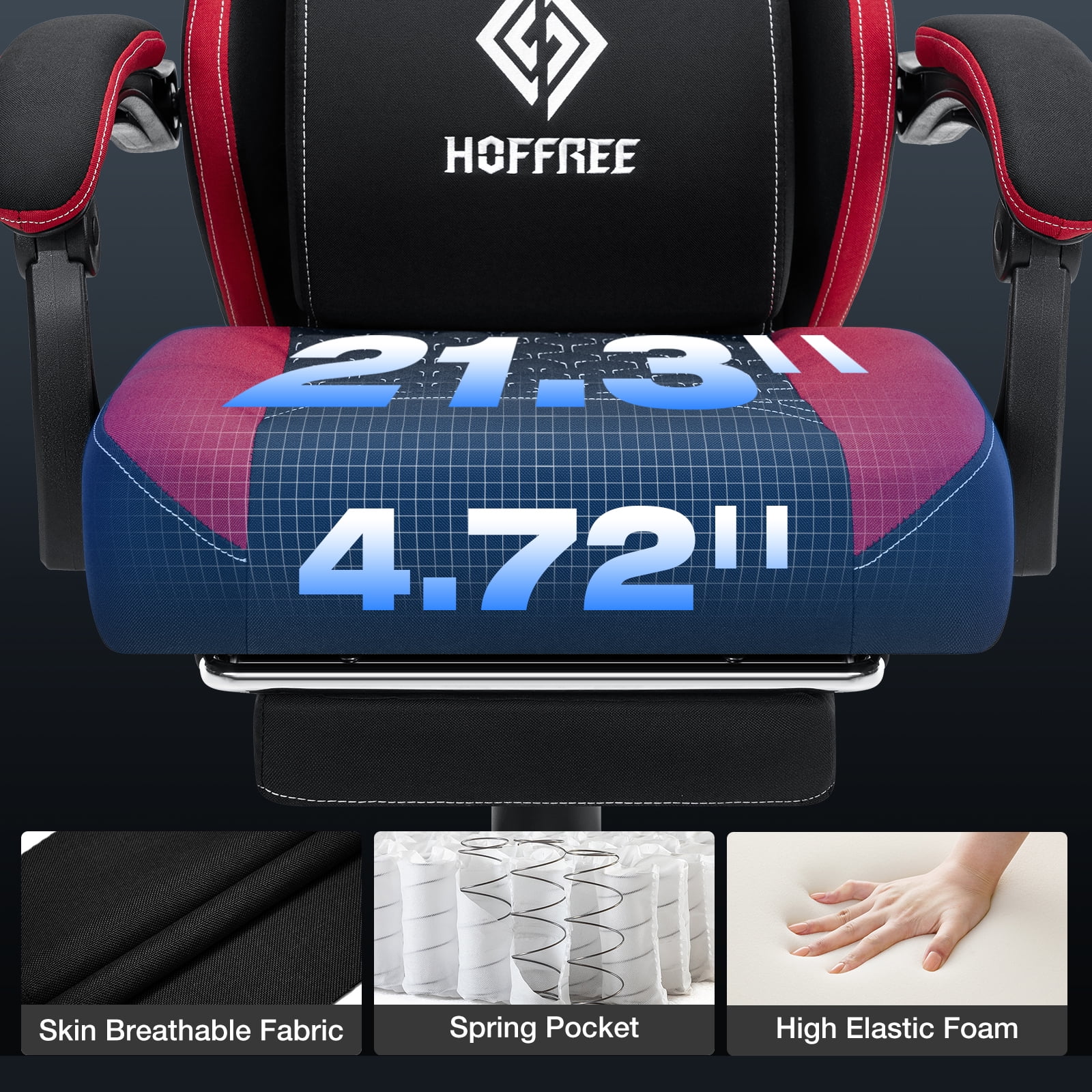 Hoffree Gaming Chair with Massage Fabric Office Chair with footrest for Adults, Ergonomic Gamer Chair with Headrest and Lumbar Support for Office Gaming, 440 LBS - Image 44