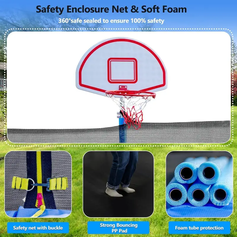Trampoline With Enclosure Net And Adjustable Basketball Hoop - 8ft, 10ft, 12ft, 14ft, 15ft, 16ft - Image 69 Trampoline With Enclosure Net And Adjustable Basketball Hoop - 8ft, 10ft, 12ft, 14ft, 15ft, 16ft - Image 69