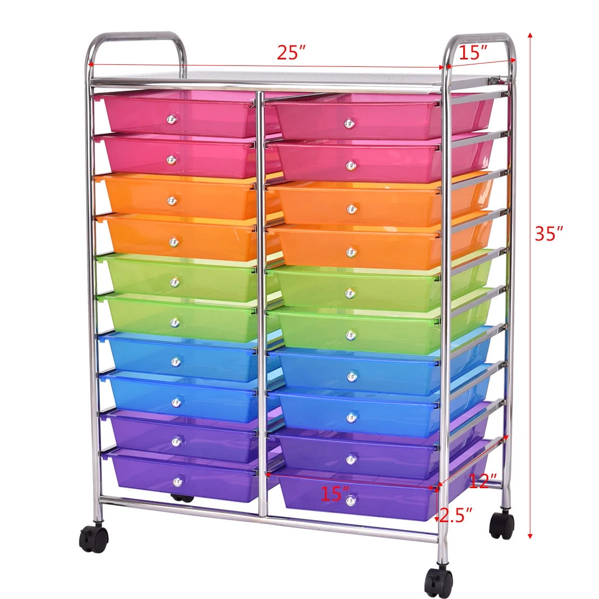 Costway 20 Drawer Rolling Storage Cart Tools Scrapbook Paper Office School Organizer Yellow - Image 34