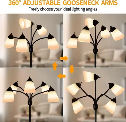 DINGLILIGHTING Floor Lamp Tall for Room: Flexible Gooseneck Floor Lamps Standing for Bedroom Home Office - Modern Floor Lights 5 - Light